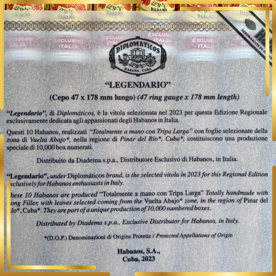 The Italian New Edición Regional release Diplomáticos Legendario Launch Event ONLY 20 SPACES
