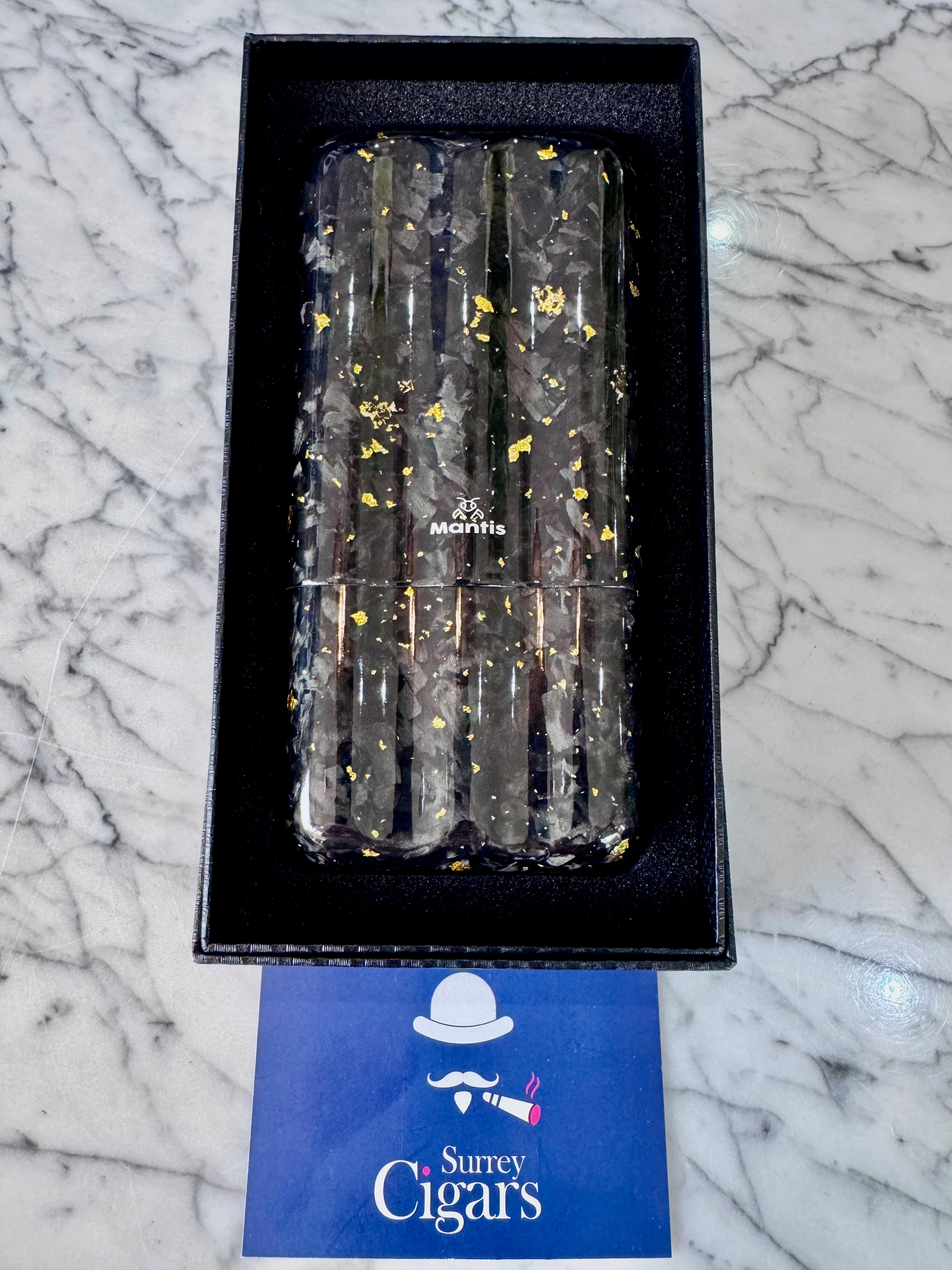 Mantis - LuxForge Real Forged Carbon Fiber Cigar Case - Hand Laid Gold Foil.