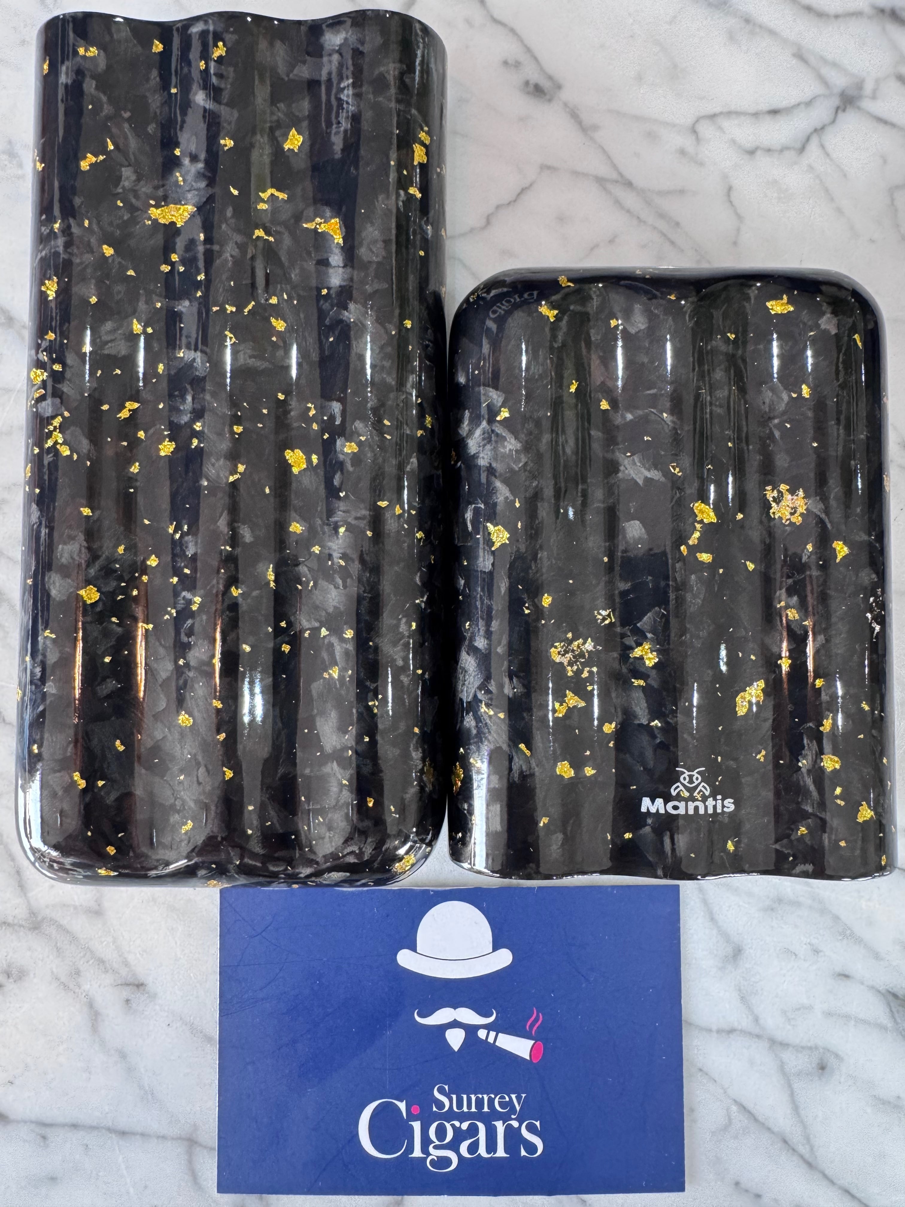 Mantis - LuxForge Real Forged Carbon Fiber Cigar Case - Hand Laid Gold Foil.