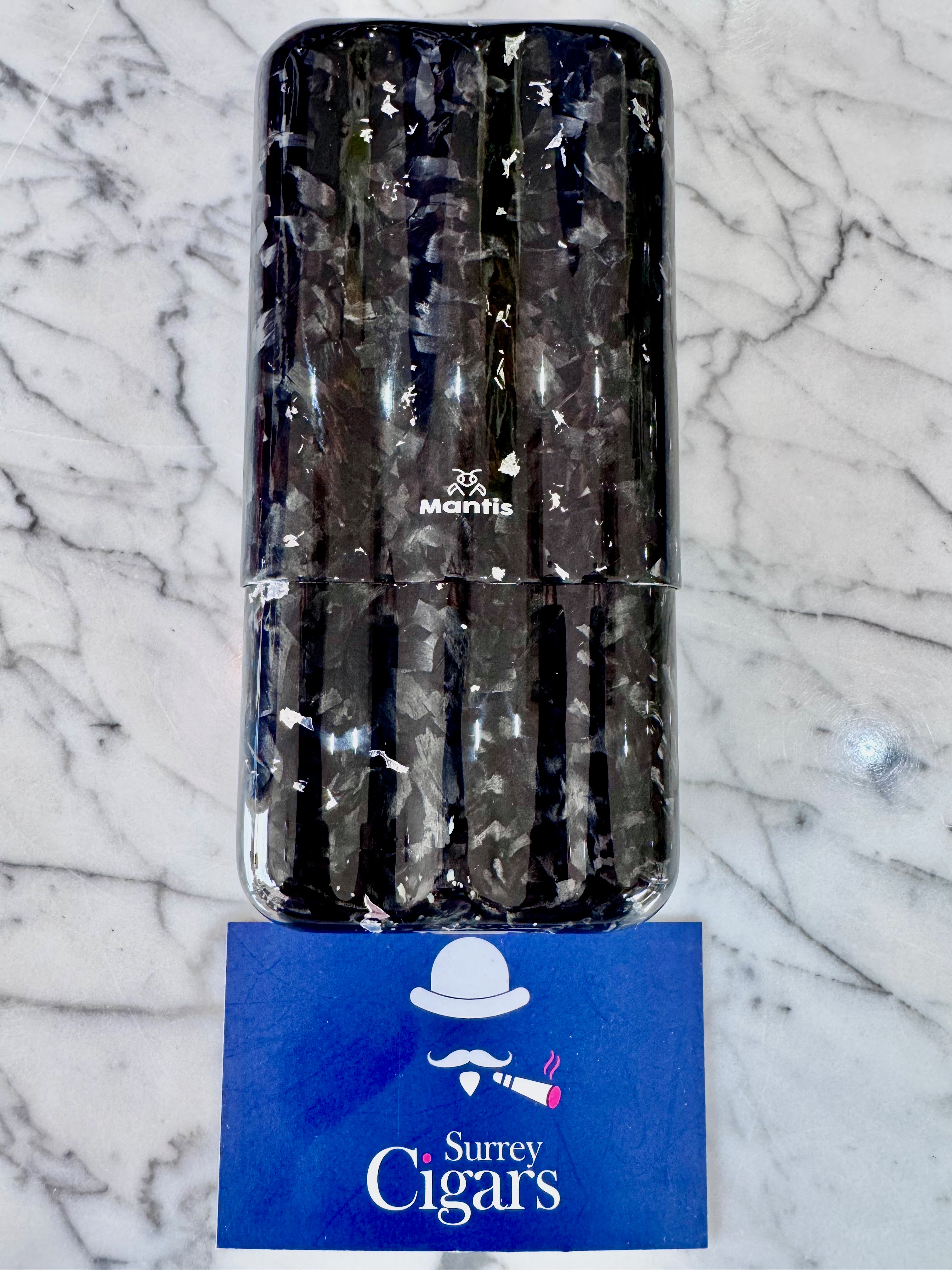 Mantis - LuxForge Real Forged Carbon Fiber Cigar Case - Hand Laid Platinum Foil