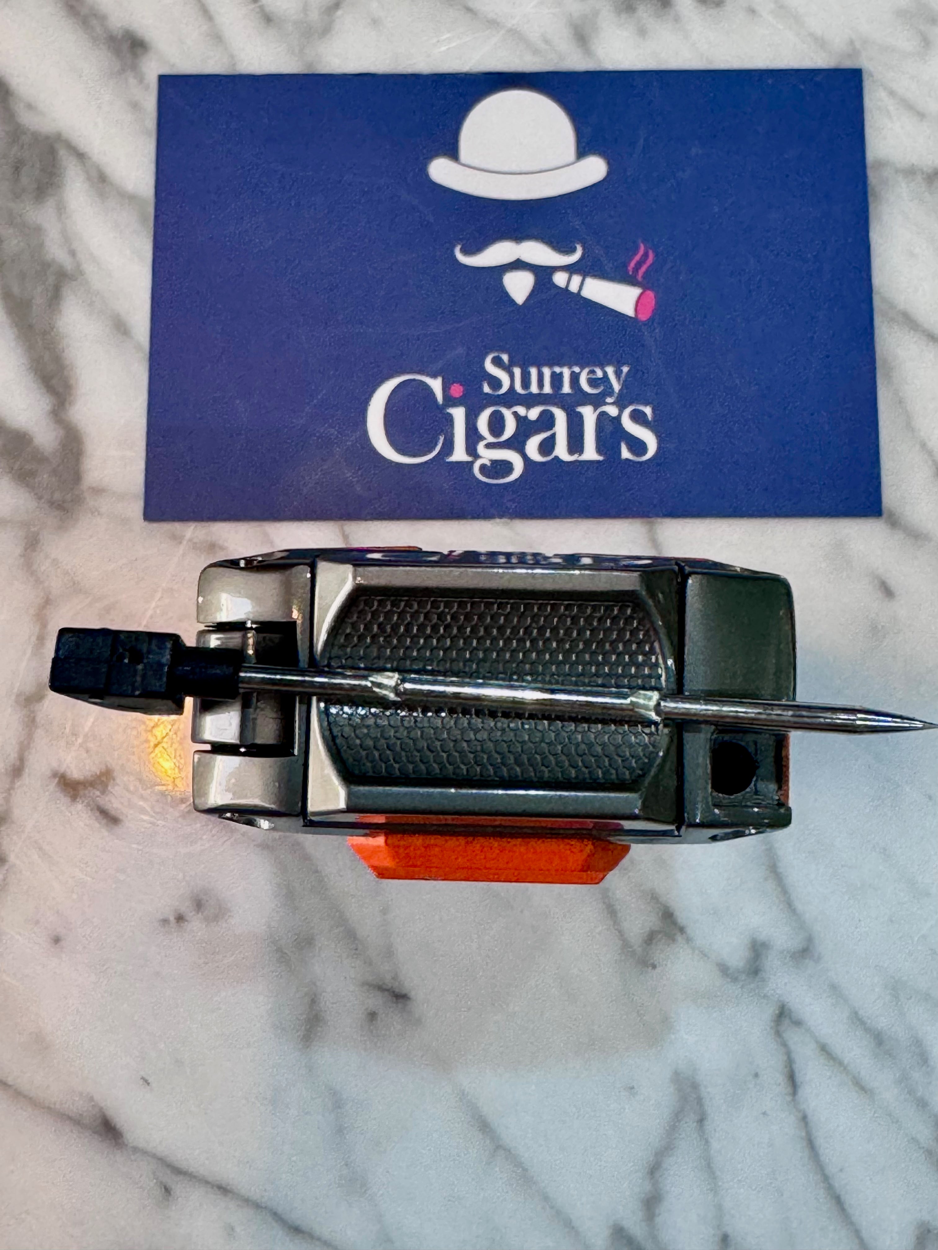 Mantis - Omni - Multifunction Triple Jet Flame Lighter with V cutter, Punch Cutter, Draw enhancer and Cigar stand. - Grey