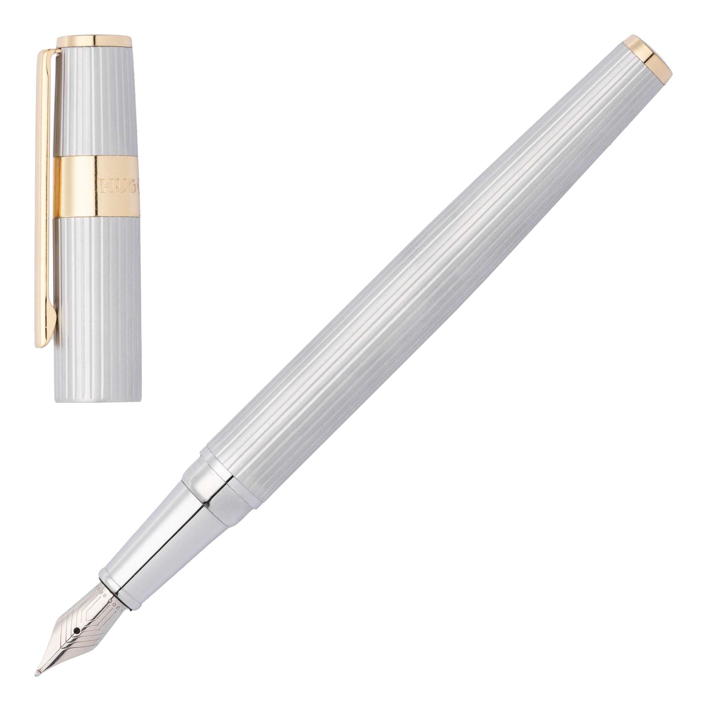 Hugo Boss Gear Pinstripe Fountain Pen Silver And Gold