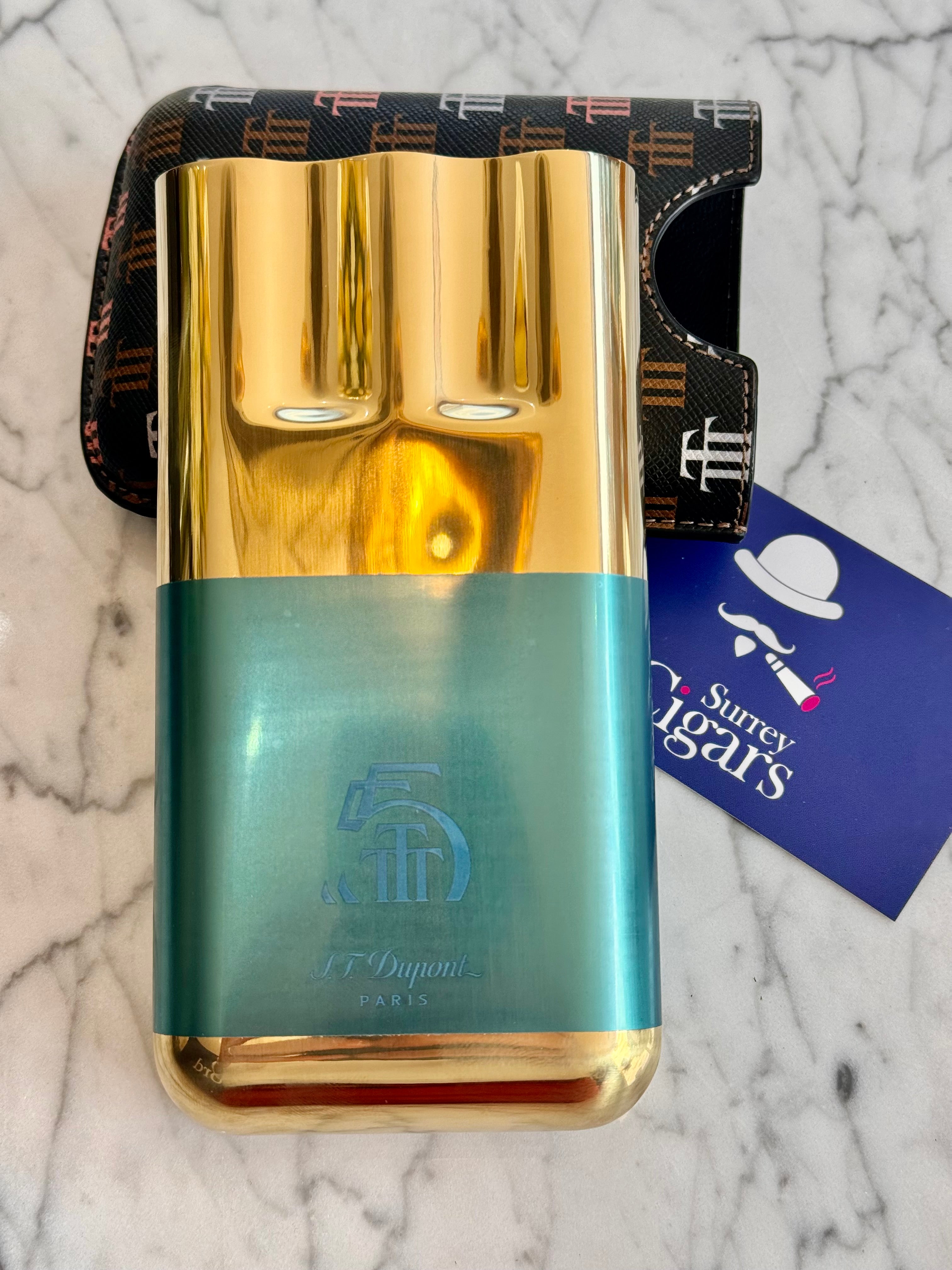 S.T. Dupont Cigar case for 3 Cigars Gold Metal Base Cigar Case - Trinidad Golden 55th Anniversary