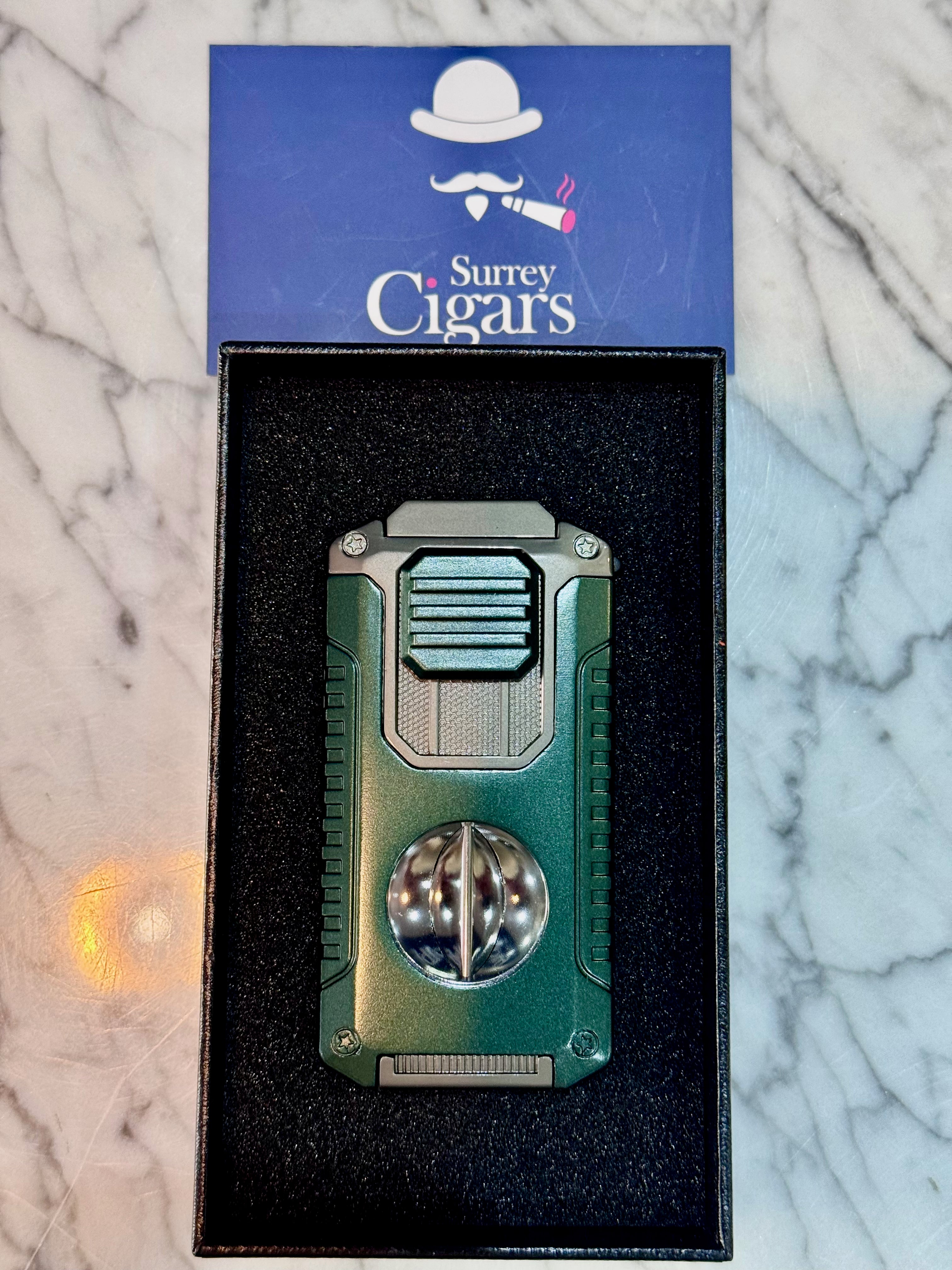 Mantis - Omni - Multifunction Triple Jet Flame Lighter with V cutter, Punch Cutter, Draw enhancer and Cigar stand. - Grey