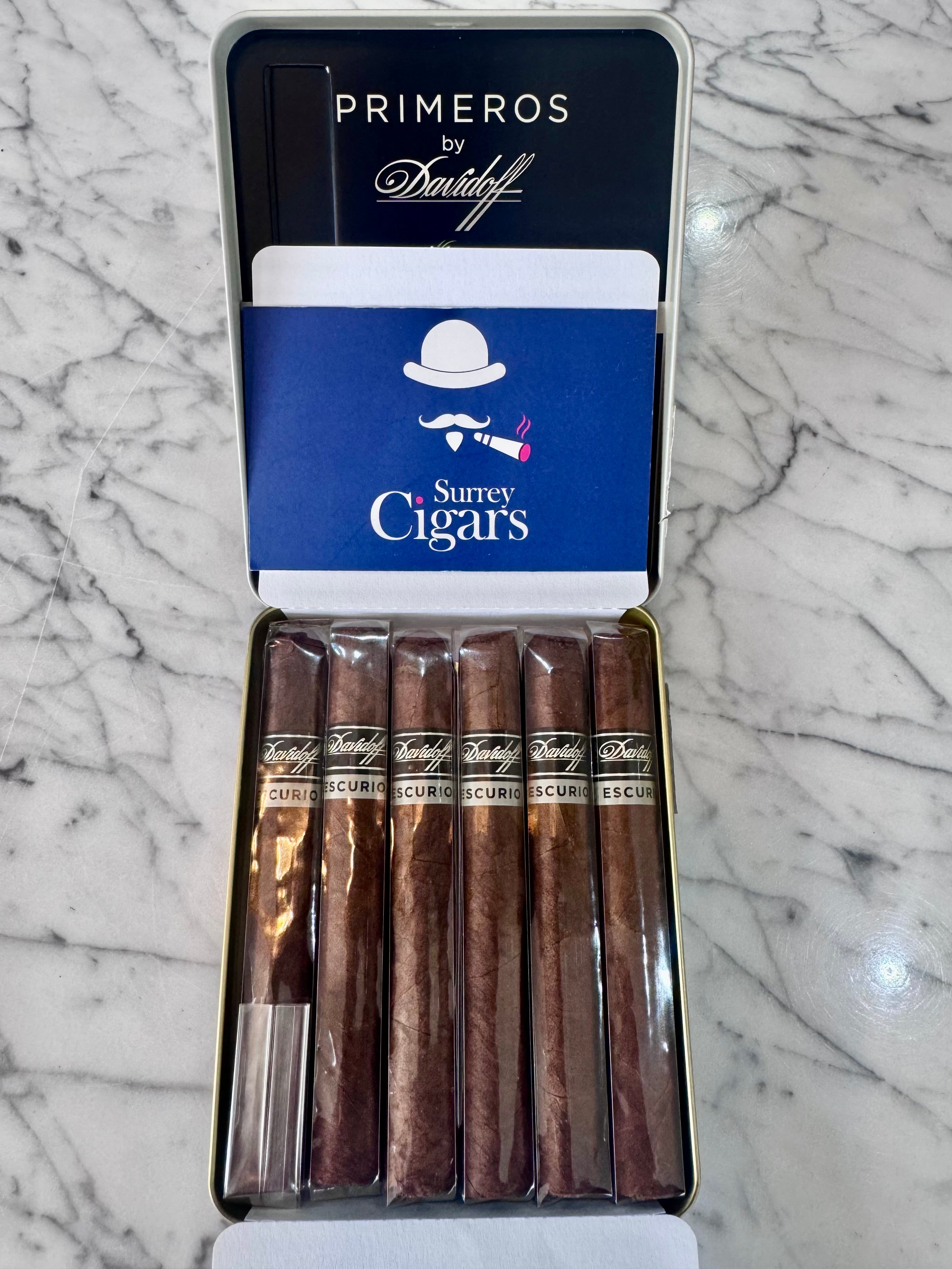 Davidoff Primeros Escurio Petit Panetela. Tin of 6 Cigars