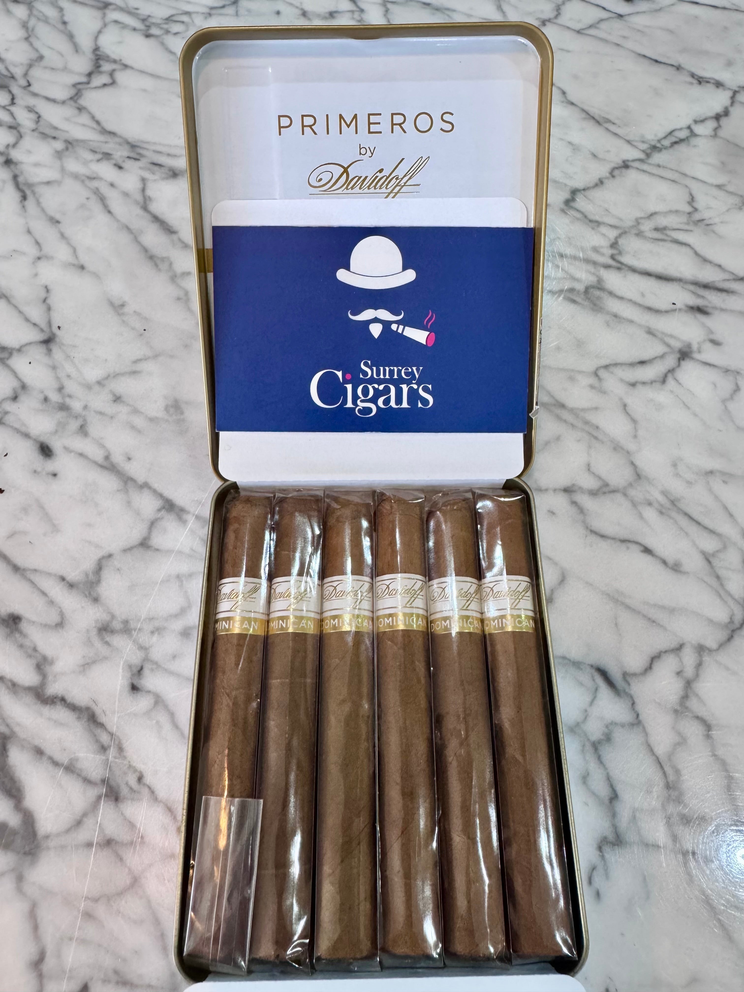 Davidoff Primeros Dominican Petit Panetela. Tin of 6 Cigars