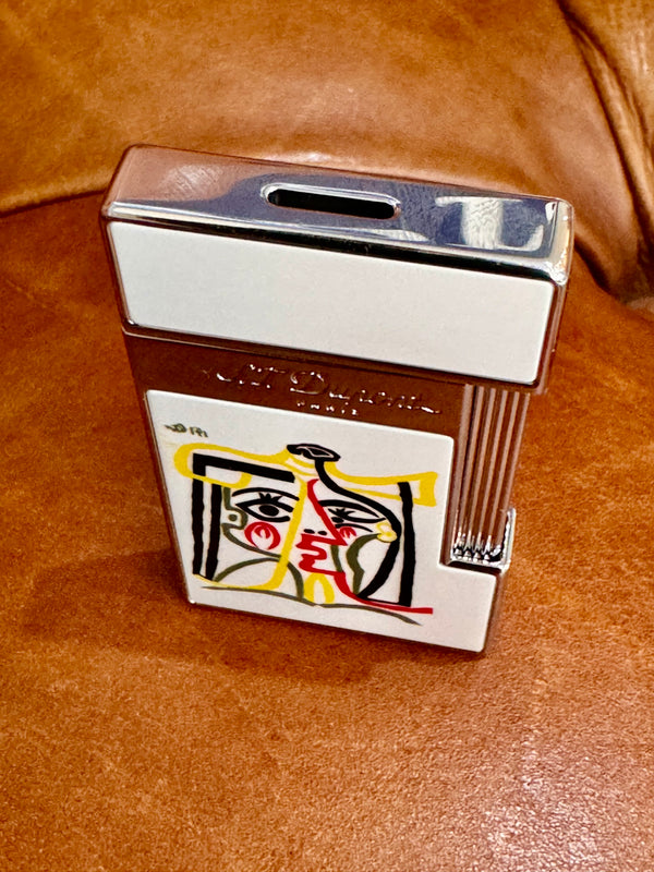 S.T. Dupont Limited Edition Picasso "Portrait of Jacqueline with Straw Hat" Slimmy White / Chrome Lighter