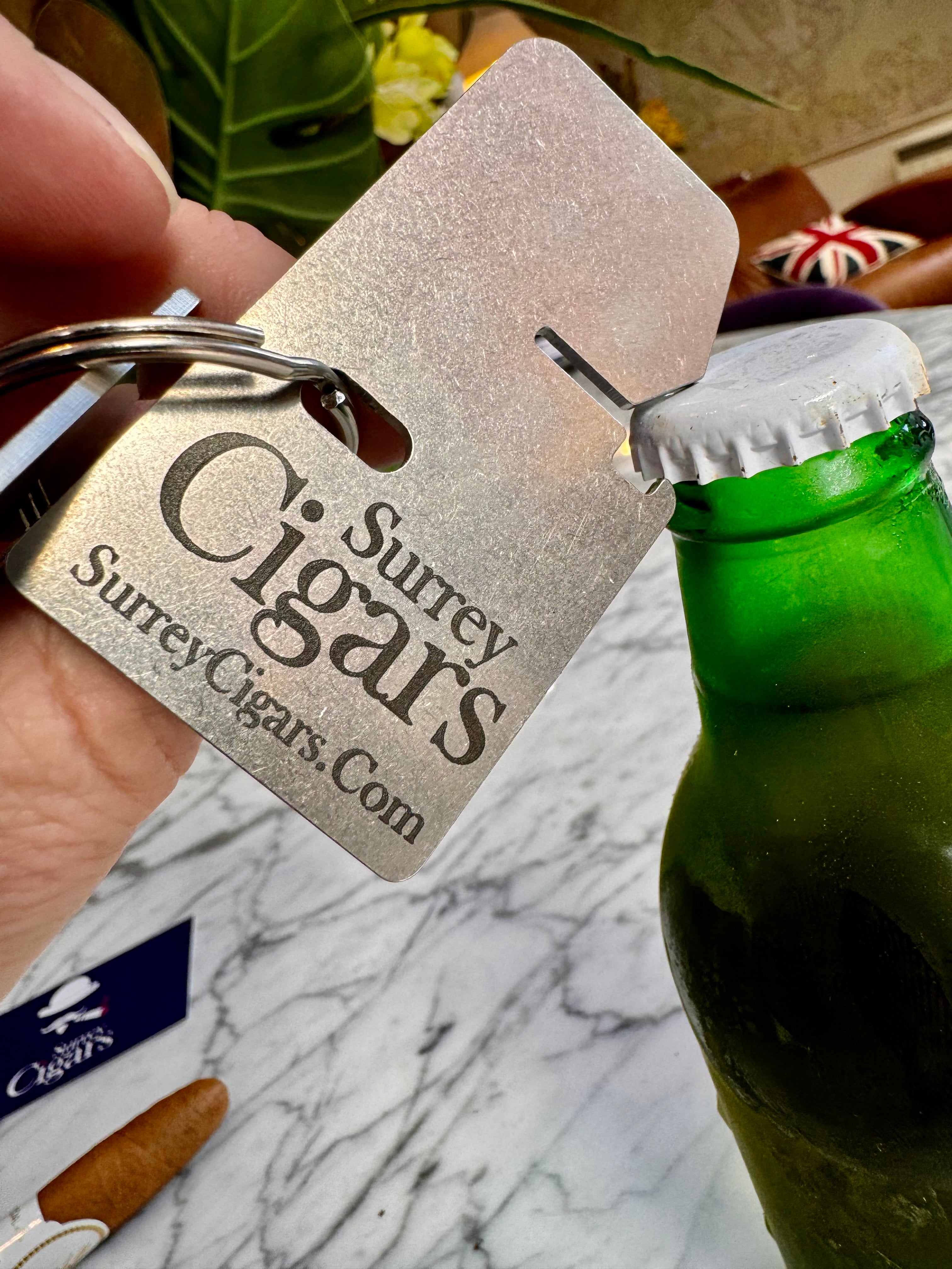 Stainless Steel Cigar Stand Key Ring with Bottle Opener
