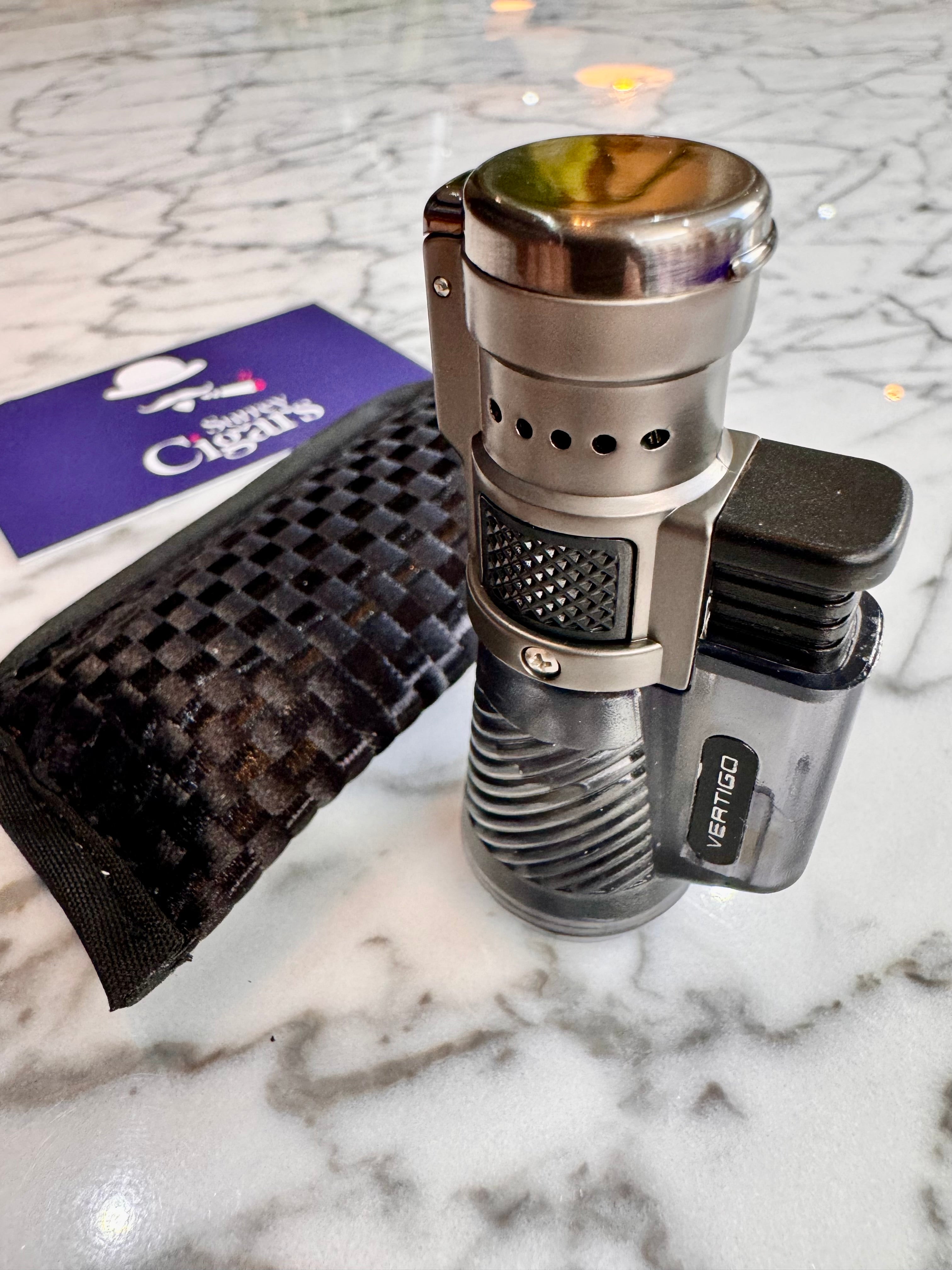 Vertigo Lotus Cyclone - Triple Jet Flame wind resistant torch Lighter - Charcoal