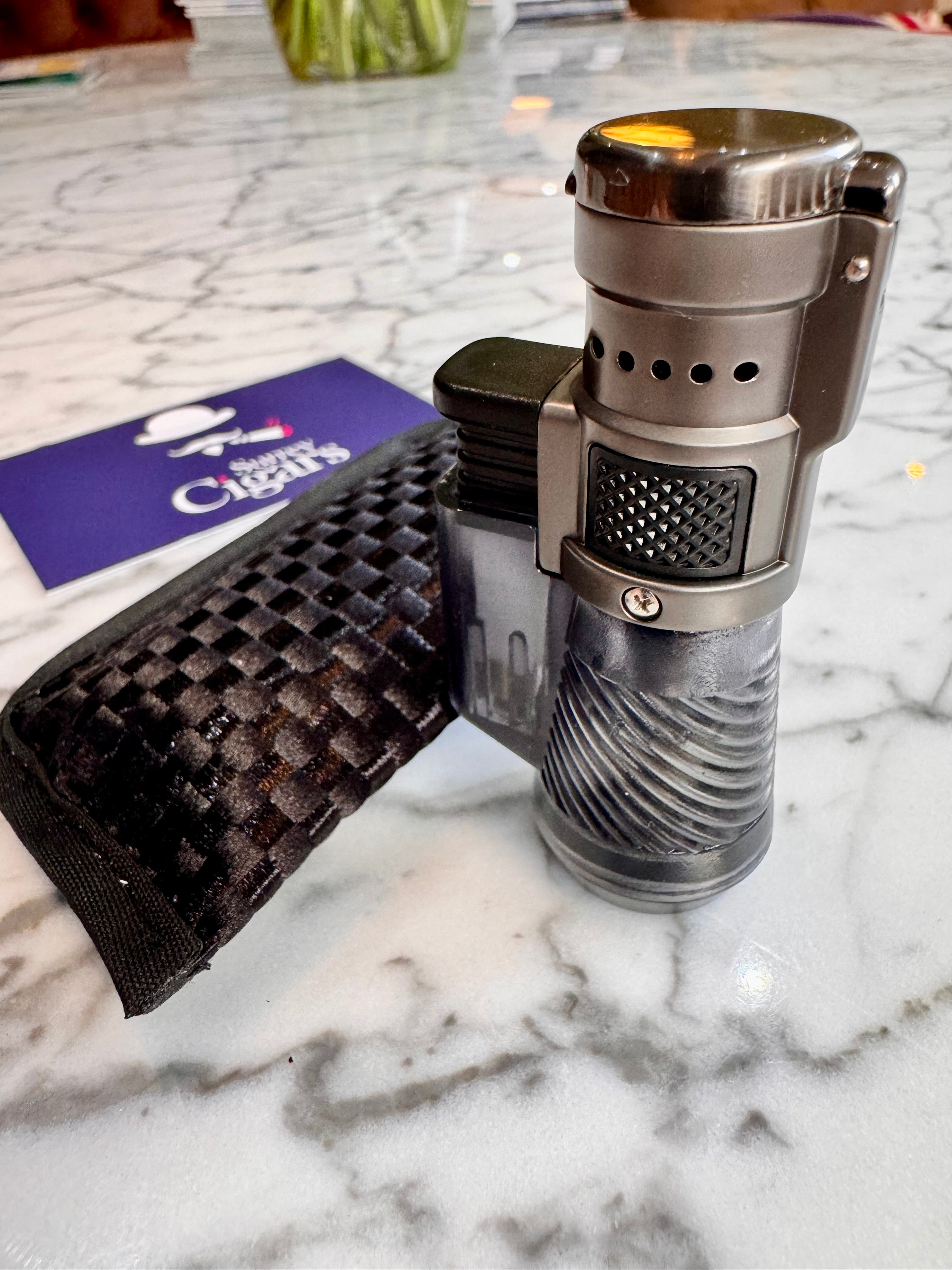 Vertigo Lotus Cyclone - Triple Jet Flame wind resistant torch Lighter - Charcoal