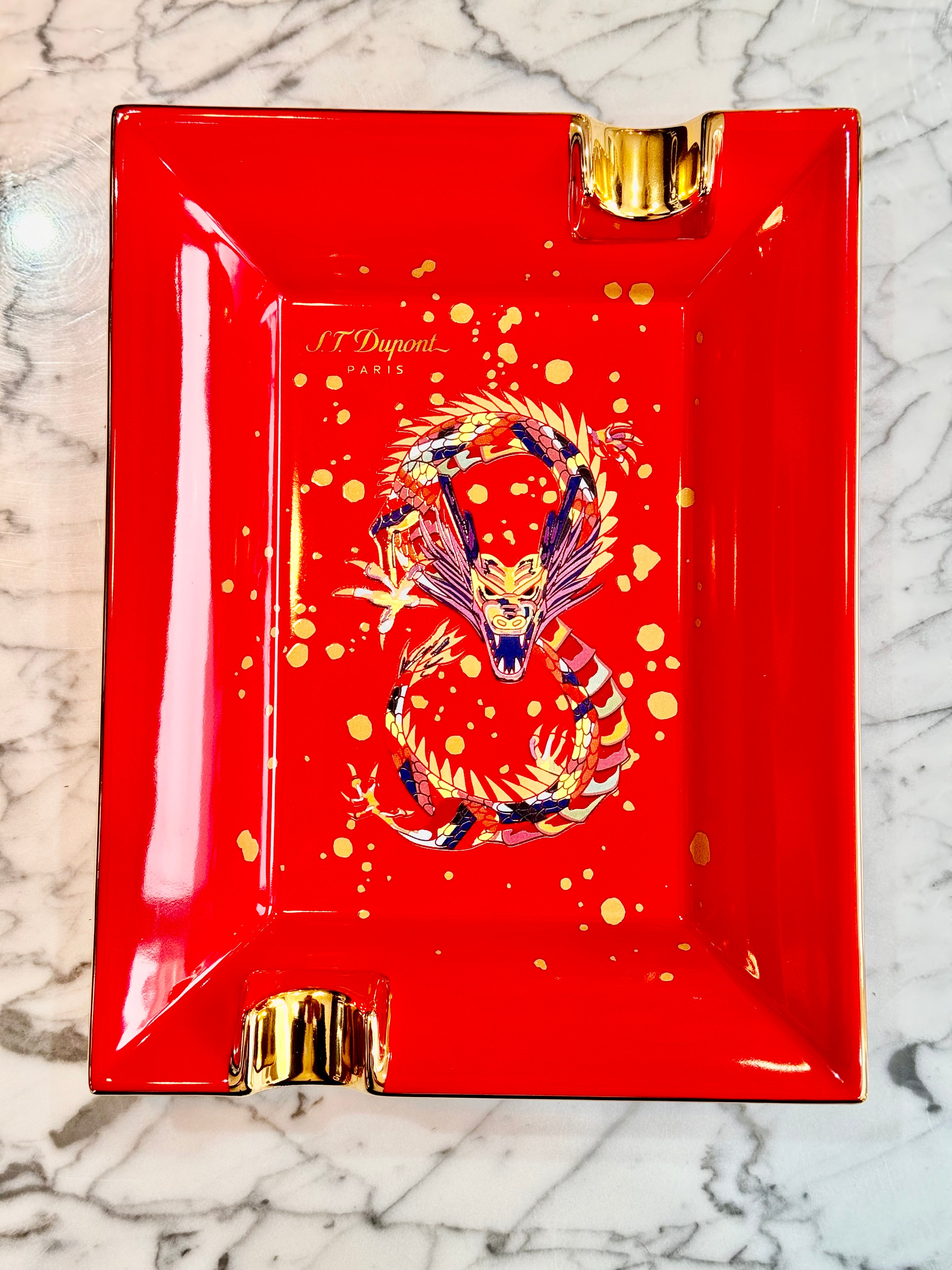 S.T. Dupont - 2024 The Year Of The Dragon Lucky 8 - Limited Edition Burgundy & Gold Cigar Ashtray 006486