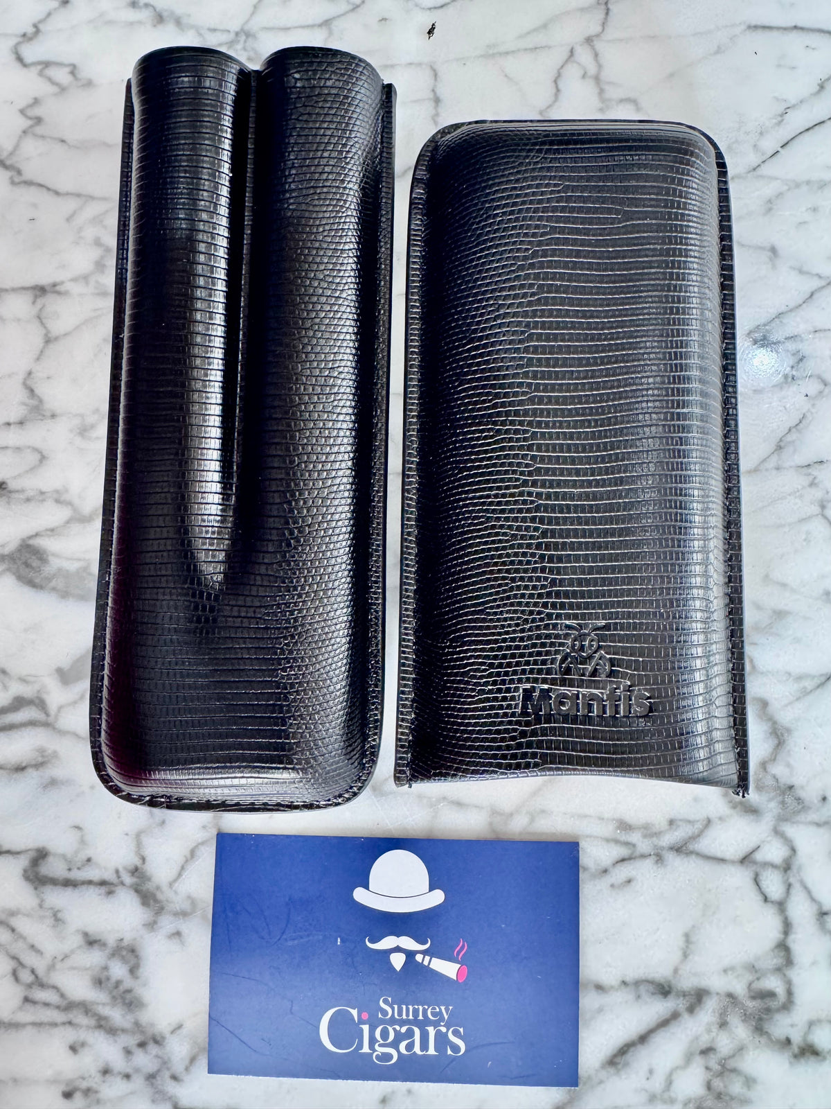 NeoCase Strata Case by Mantis® – Lizard-Skin Texture, 2 Cigar Case. Cacao, Forest, Navy, and Truffle, Pebble, Noir, Riviera