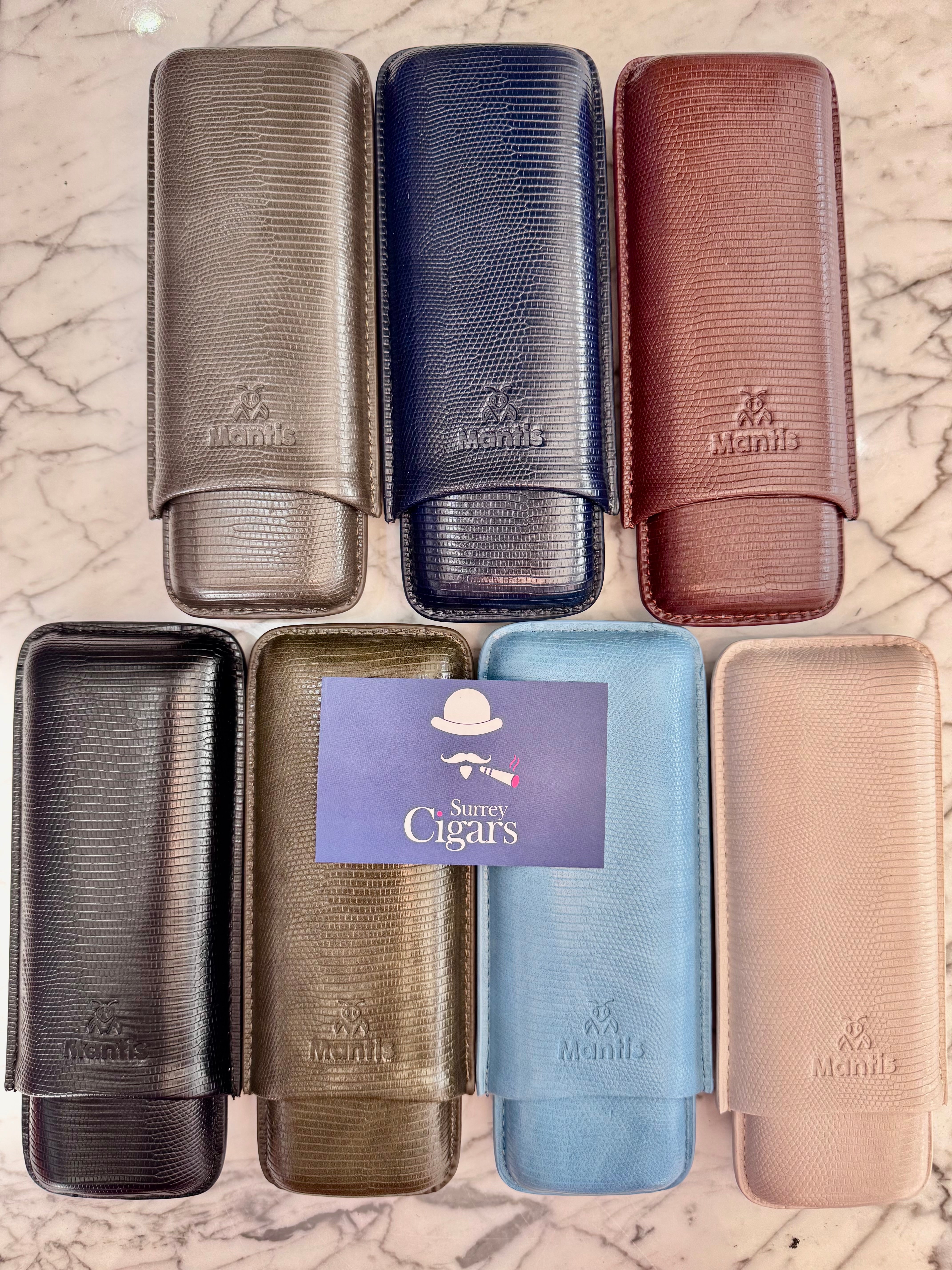 NeoCase Strata Case by Mantis® – Lizard-Skin Texture, 2 Cigar Case. Cacao, Forest, Navy, and Truffle, Pebble, Noir, Riviera