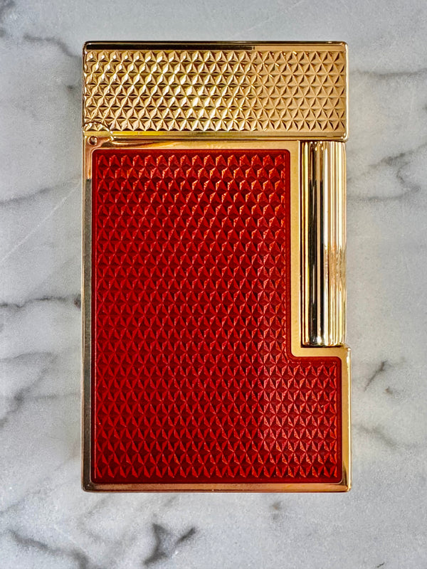 S.T.Dupont Ligne 2 Dragon Red Guilloche Lighter with Yellow Gold Trim