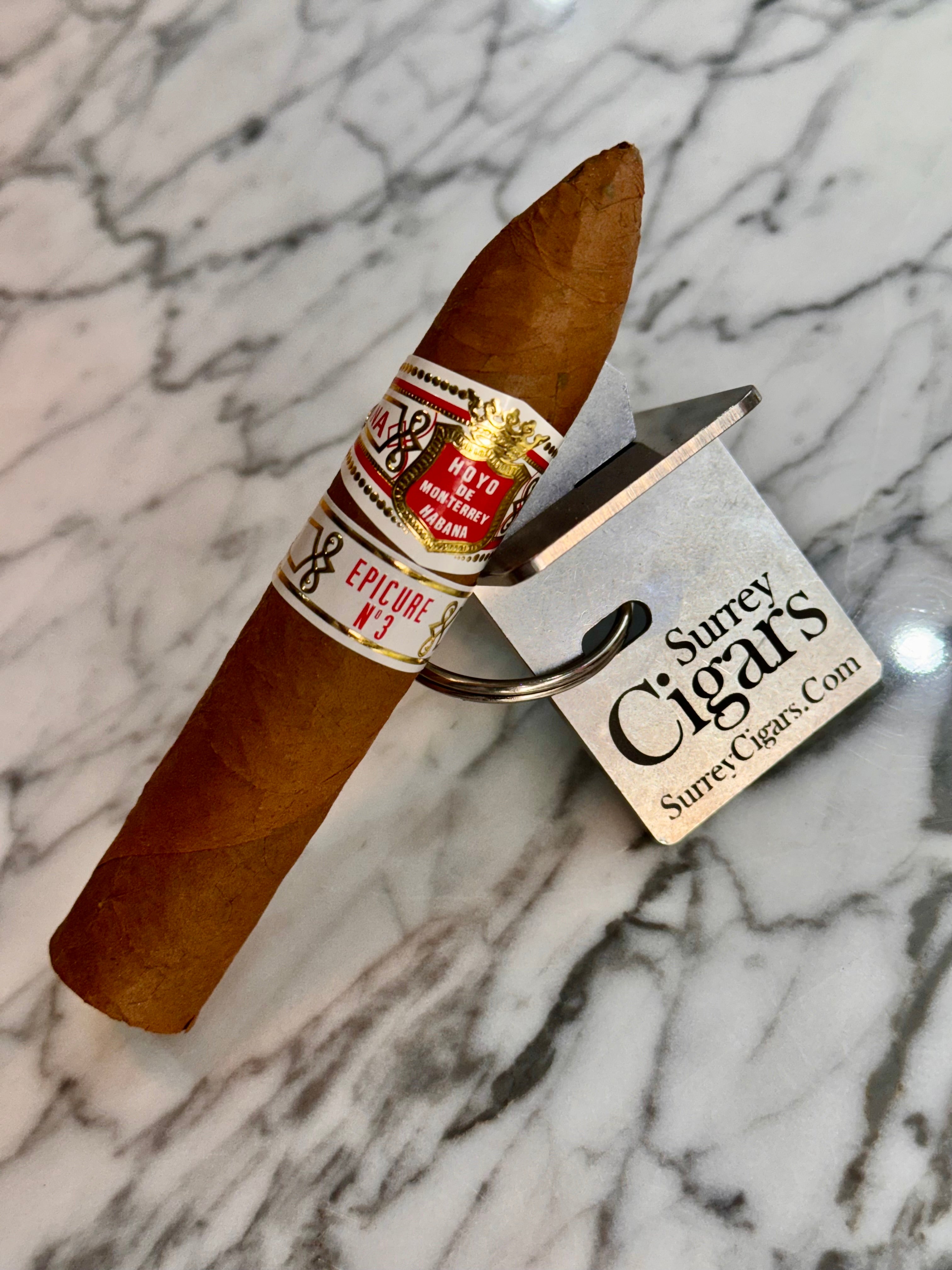 Hoyo de Monterrey Epicure No.3 cigars in wooden box with Surre Cigars branding