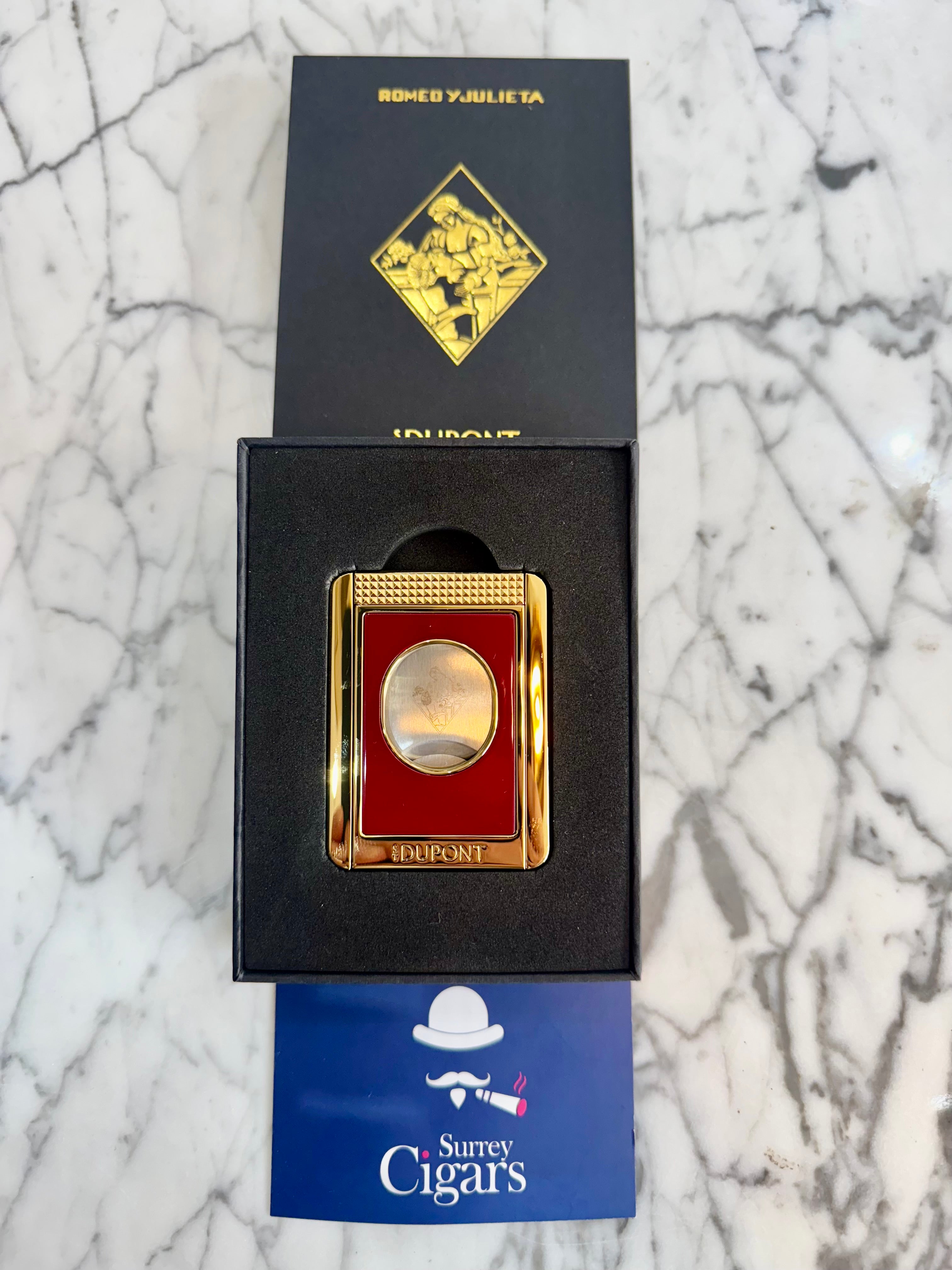 S.T. Dupont Cigar Cutter & Cigar stand Romeo y Julieta burgundy and White D-003550