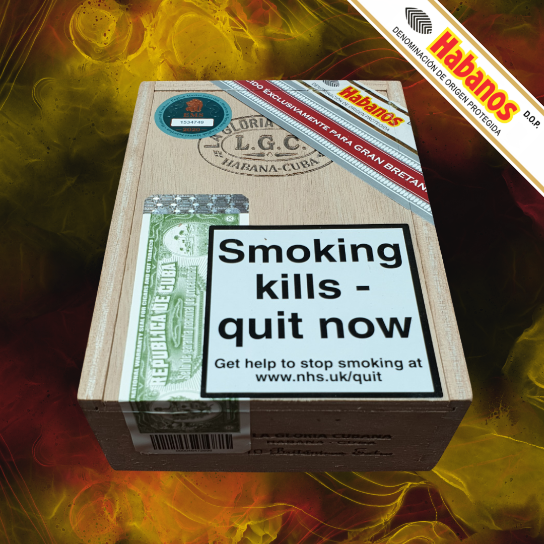 A wooden La Gloria Cubana Britannica's Extra UK Regional Edition 2017 cigar box.