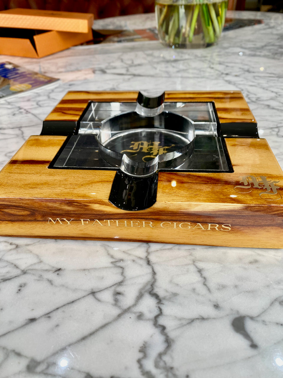 My Father Wood and Glass 4-Cigar Ashtray
