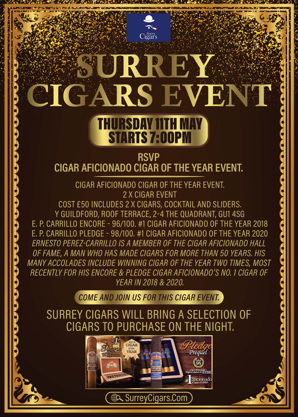 SOLD OUT /  Surrey Cigar Event - Thursday 11th May 2023 - Cost £50 includes 2 x Cigars, Cocktail and sliders.