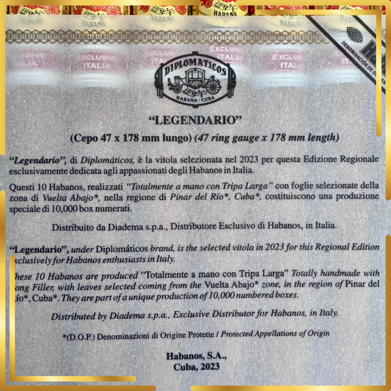 The Italian New Edición Regional release Diplomáticos Legendario Launch Event  ONLY 20 SPACES