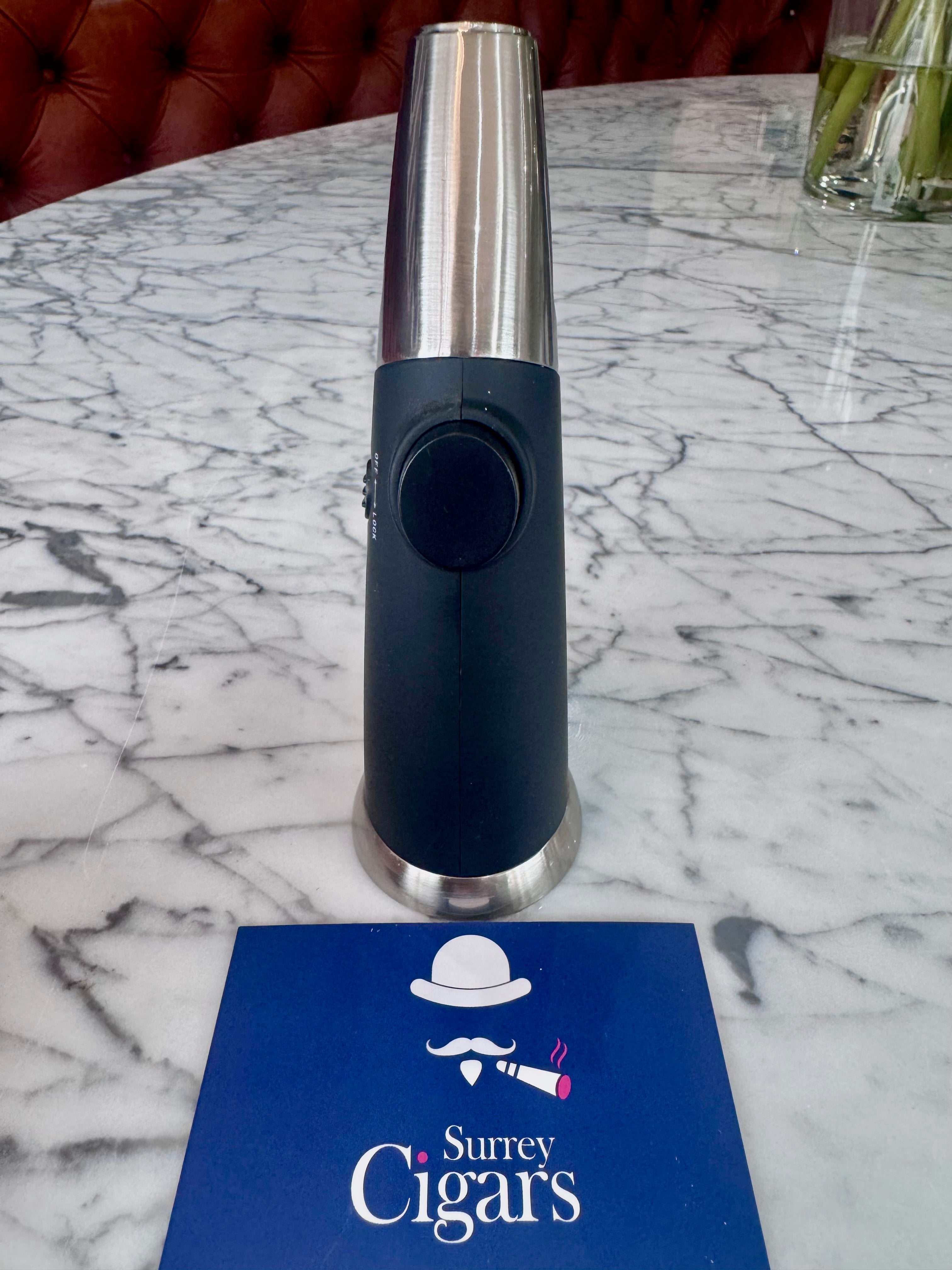 Mantis - Tauris - Jet Flame Table Lighter - Silver Metal  IN STOCK