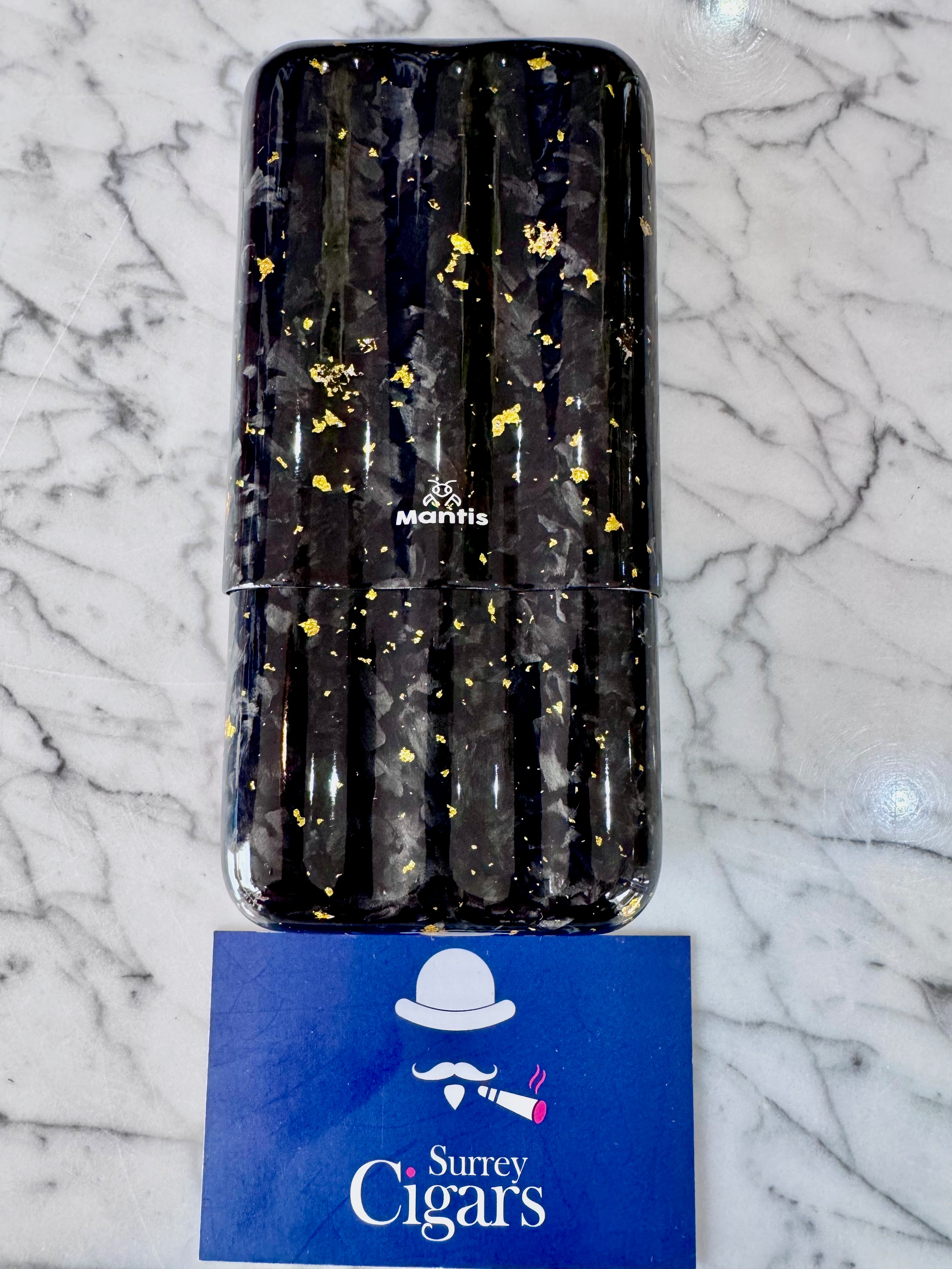 Mantis - LuxForge Real Forged Carbon Fiber Cigar Case - Hand Laid Gold Foil.