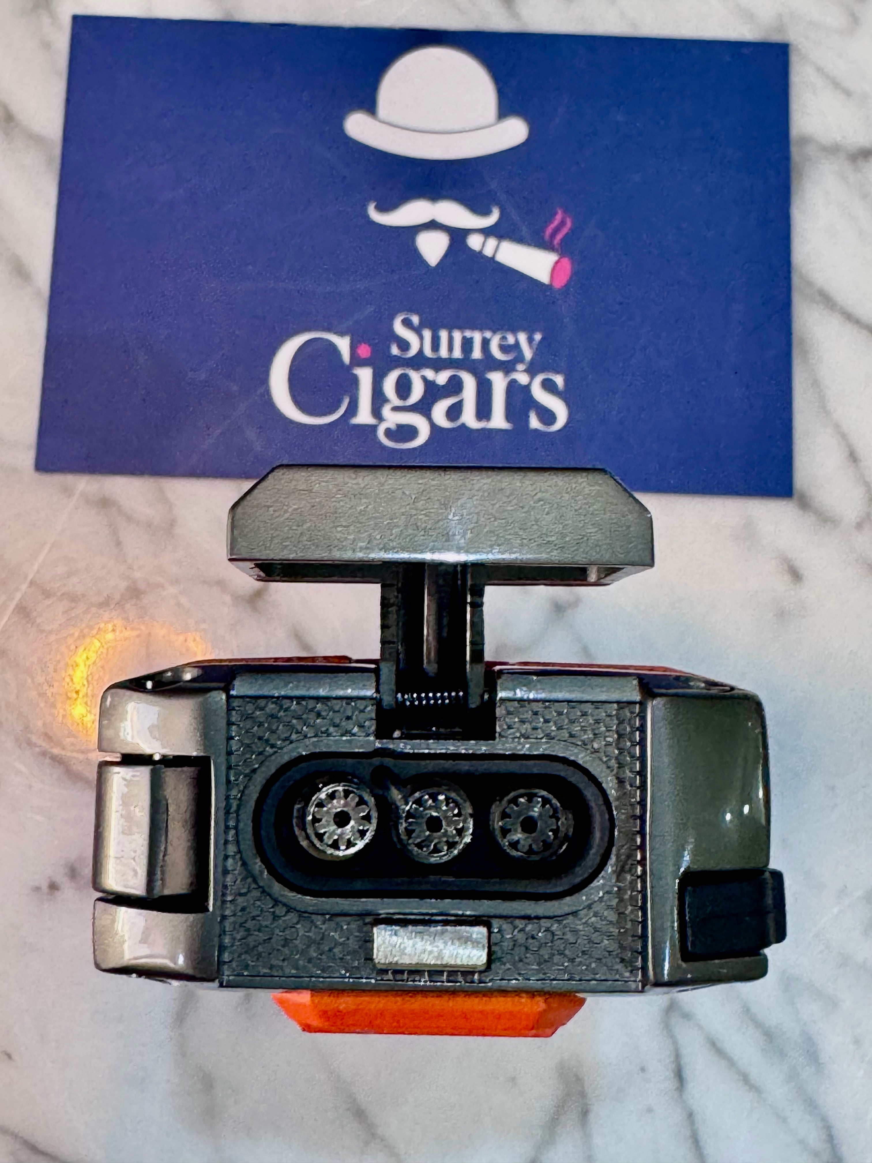 Mantis - Omni Multifunction Triple Jet Flame Lighter with V cutter, Cigar Punch Cutter, Draw enhancer and Cigar stand.  Blue