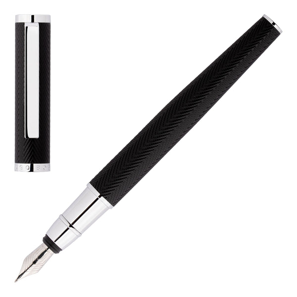 Hugo Boss Formation herringbone Fountain Pen Chrome