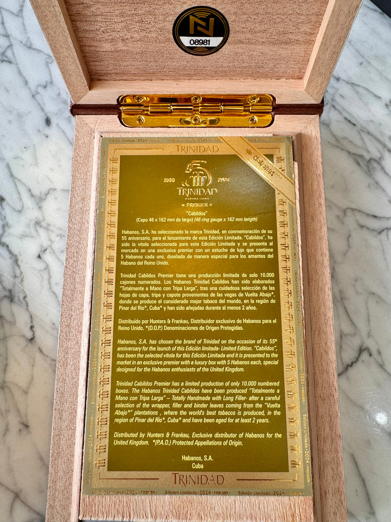 IN STOCK - NEW LIMITED EDITION - Trinidad Cabildos Limited Edition 2024 - Box of 5 Cigars - Numbered Travel Case. Very Exclusive