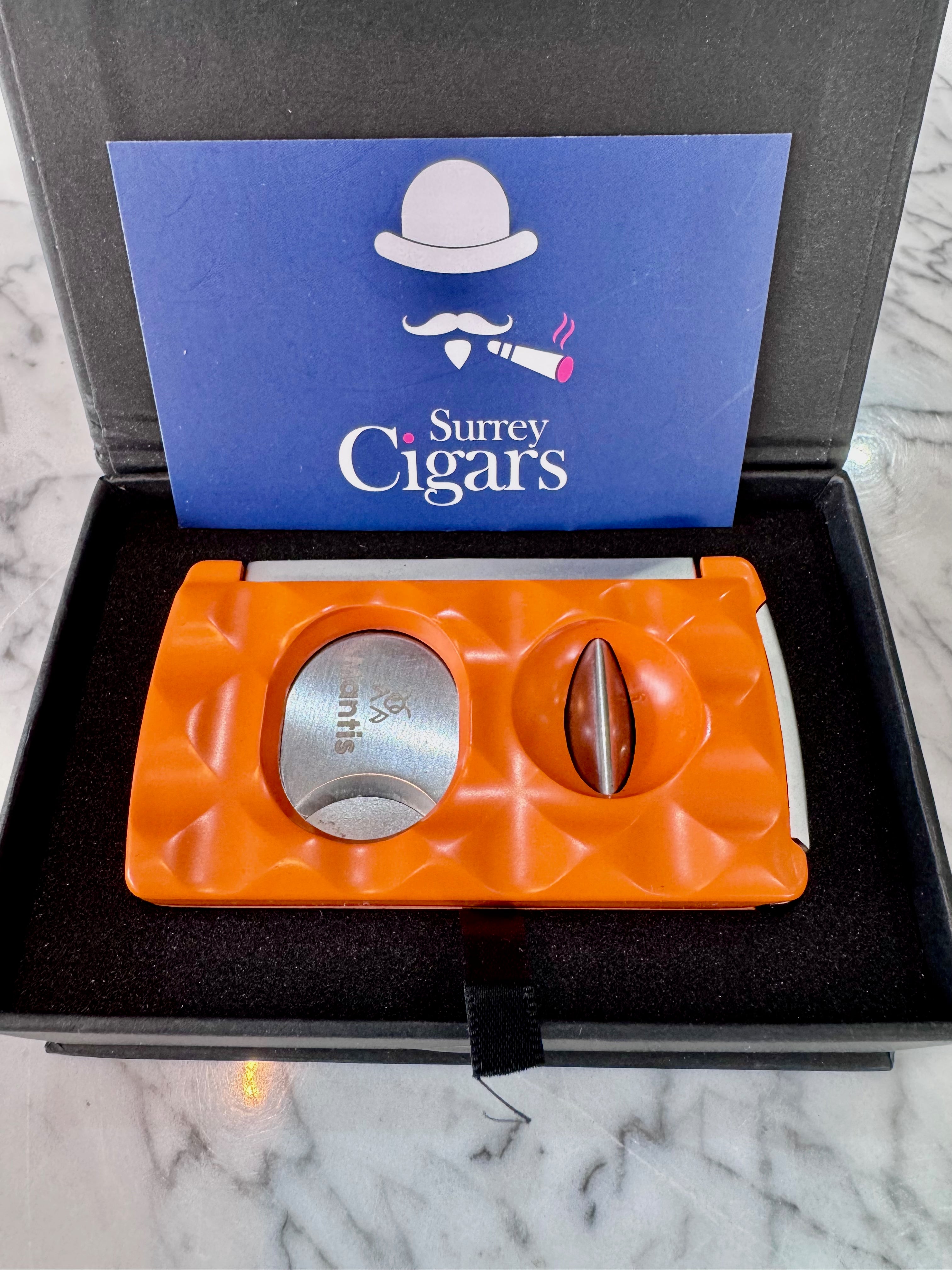 Mantis - Universal - 3 X Cigar Cutter - Straight Cut +  V-Cut + Punch Cutter in Orange