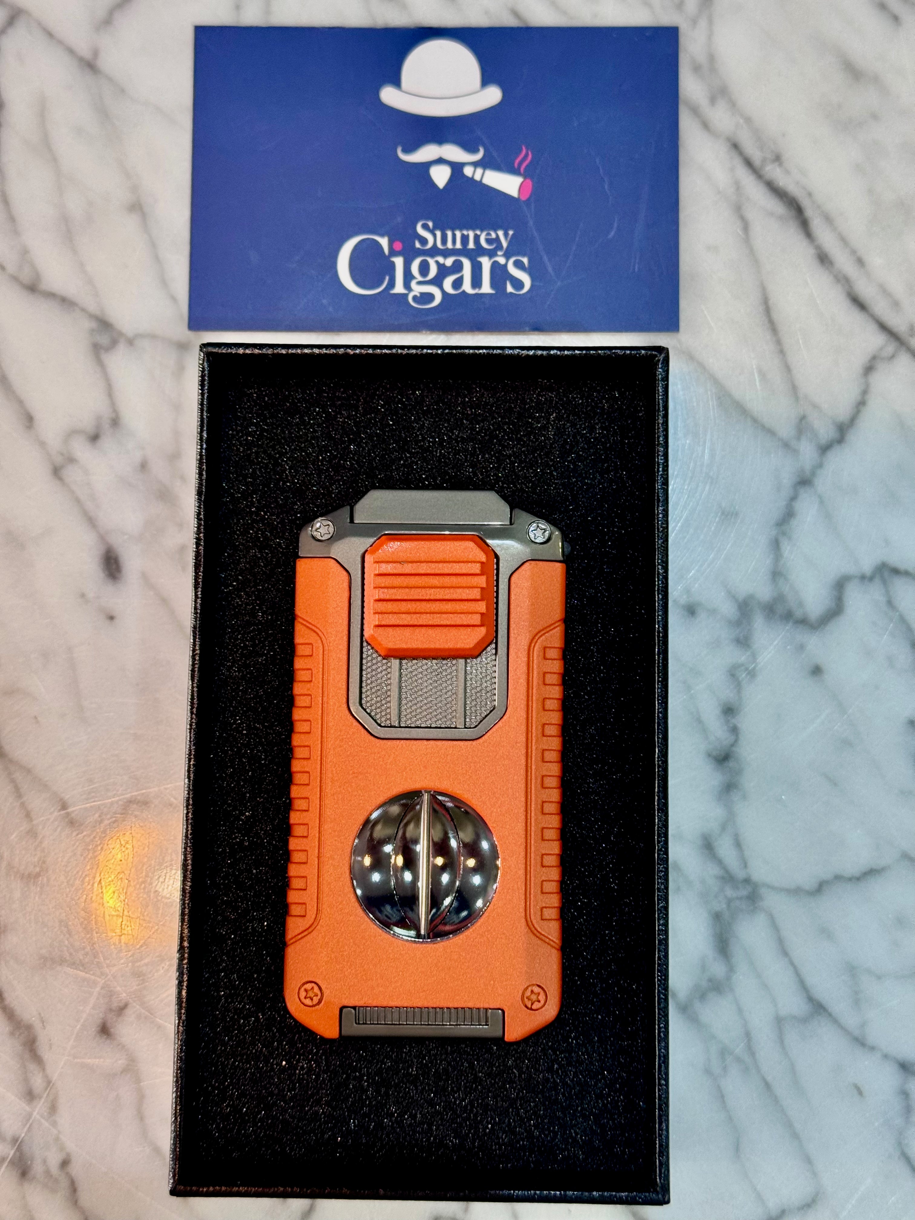 Mantis - Omni Multifunction Triple Jet Flame Lighter with V cutter, Cigar Punch Cutter, Draw enhancer and Cigar stand.  Blue