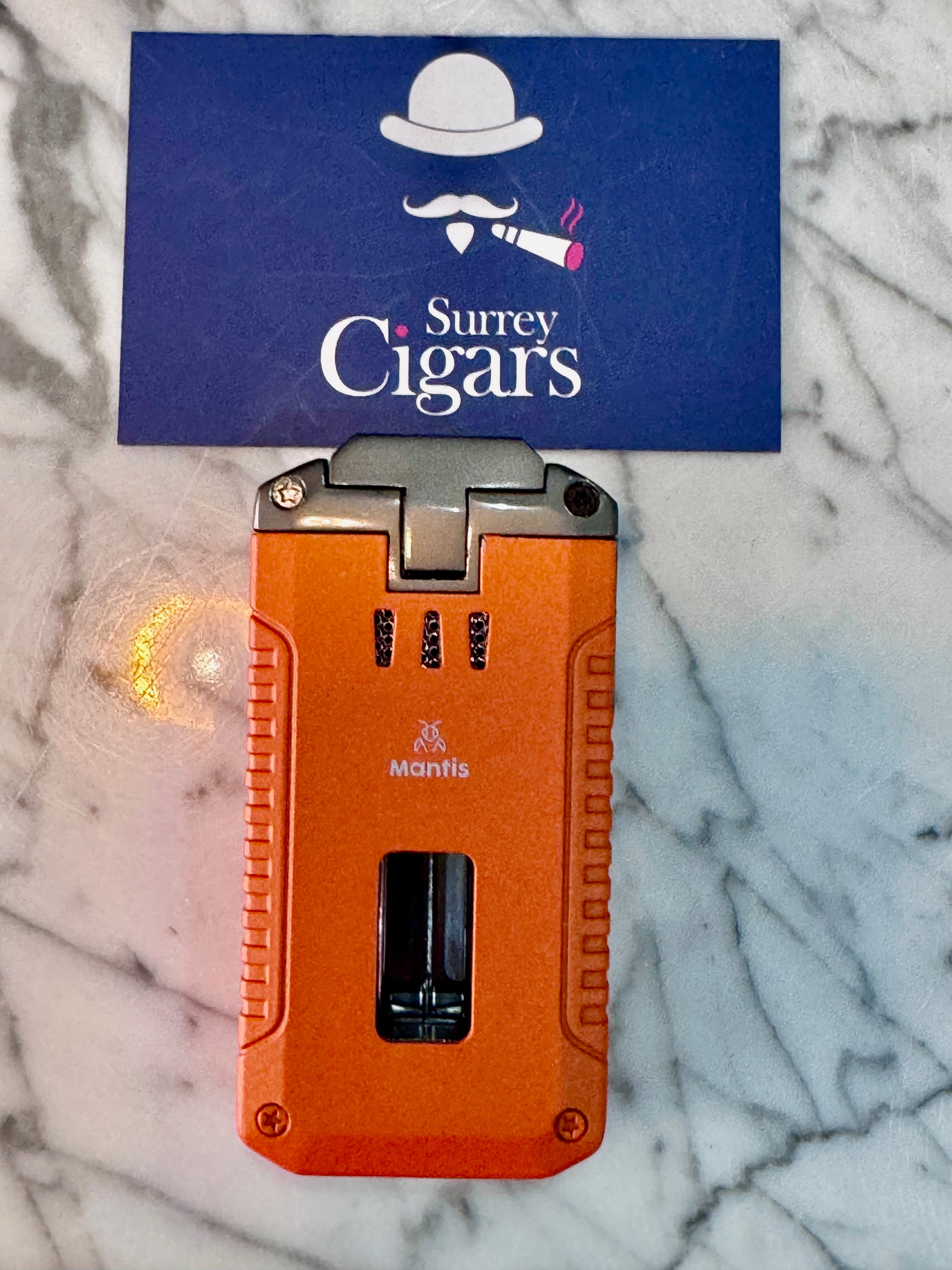 Mantis - Omni Multifunction Triple Jet Flame Lighter with V cutter, Cigar Punch Cutter, Draw enhancer and Cigar stand.  Blue