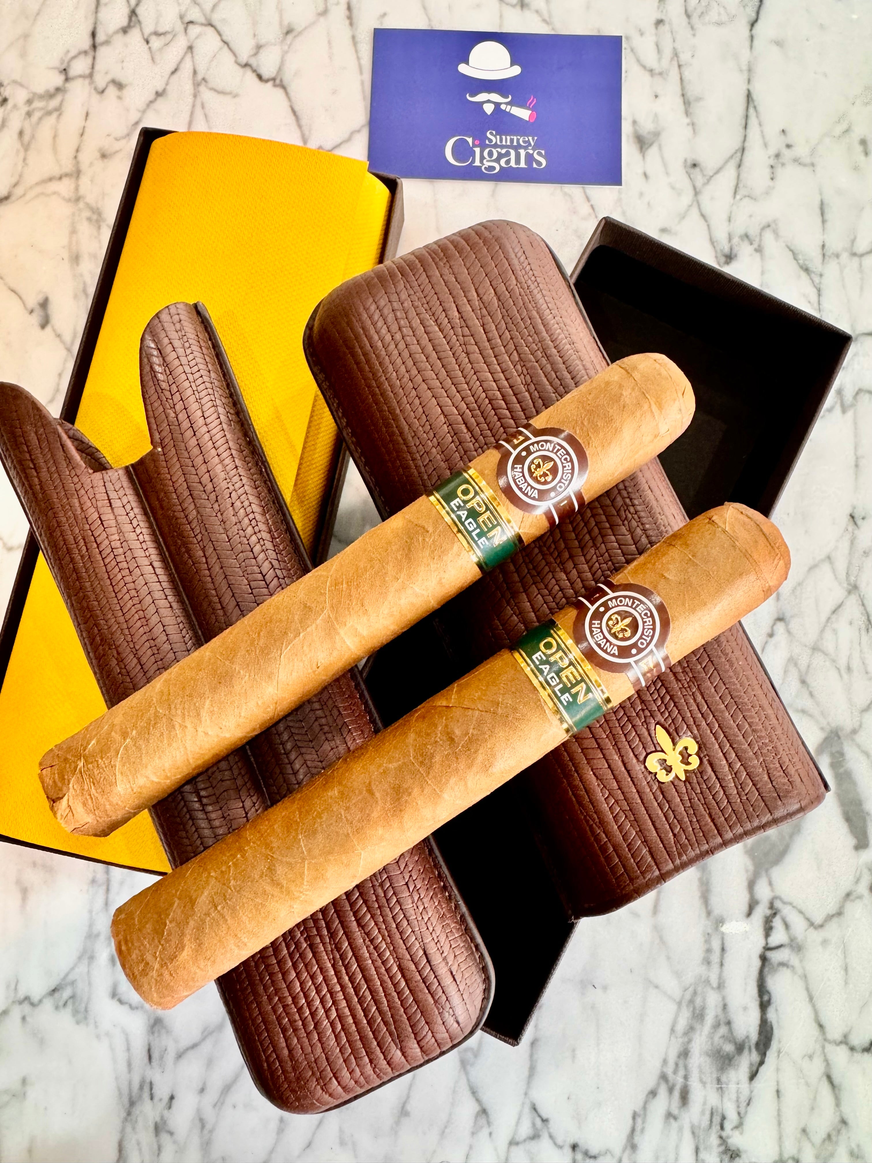 Montecristo Open Eagle Leather Case with Two Cigars