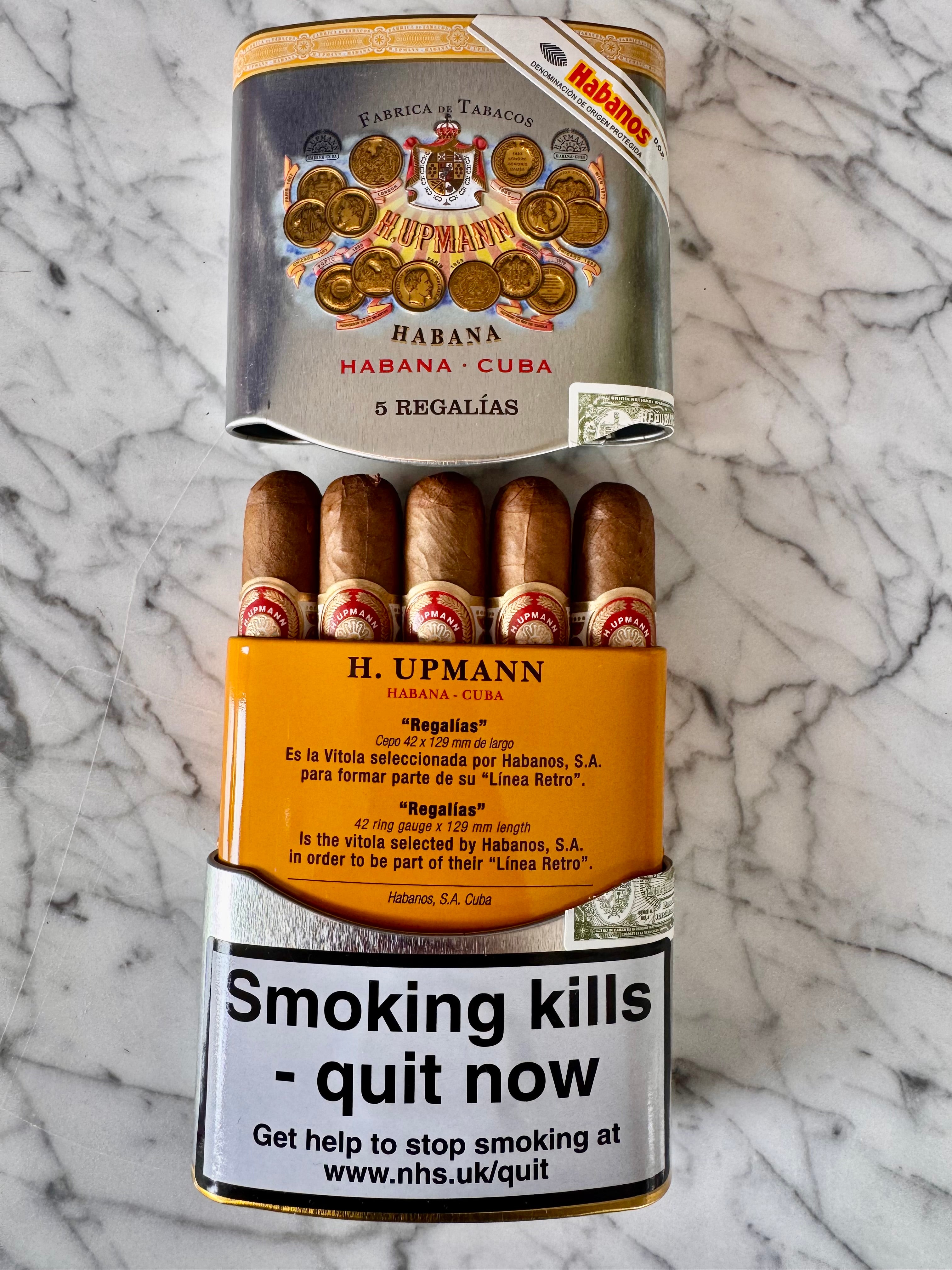 H. Upmann Regalia Linea Retro Collection Cigars - Tin of 5 cigars