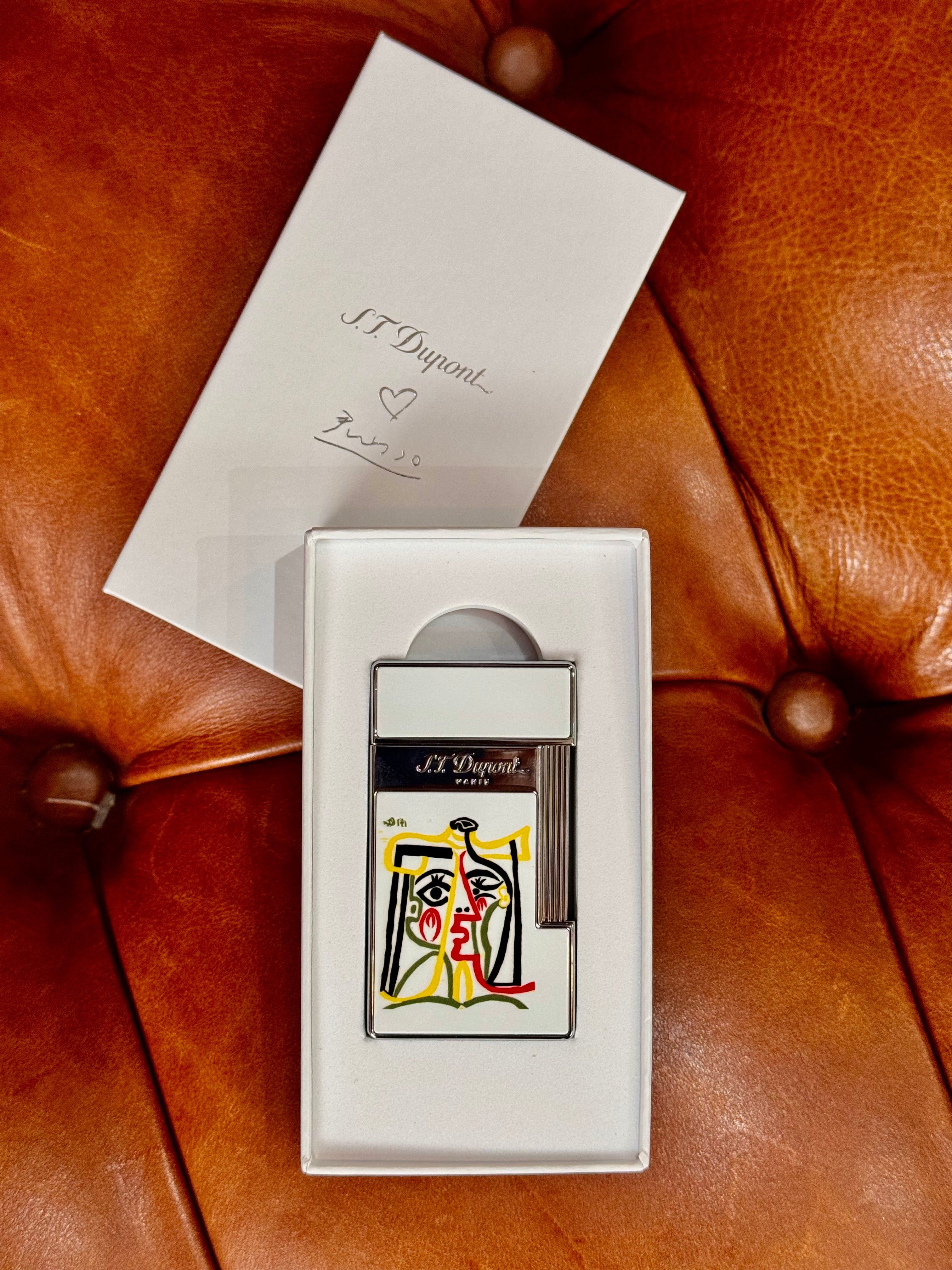S.T. Dupont Limited Edition Picasso "Portrait of Jacqueline with Straw Hat" Slimmy White / Chrome Lighter