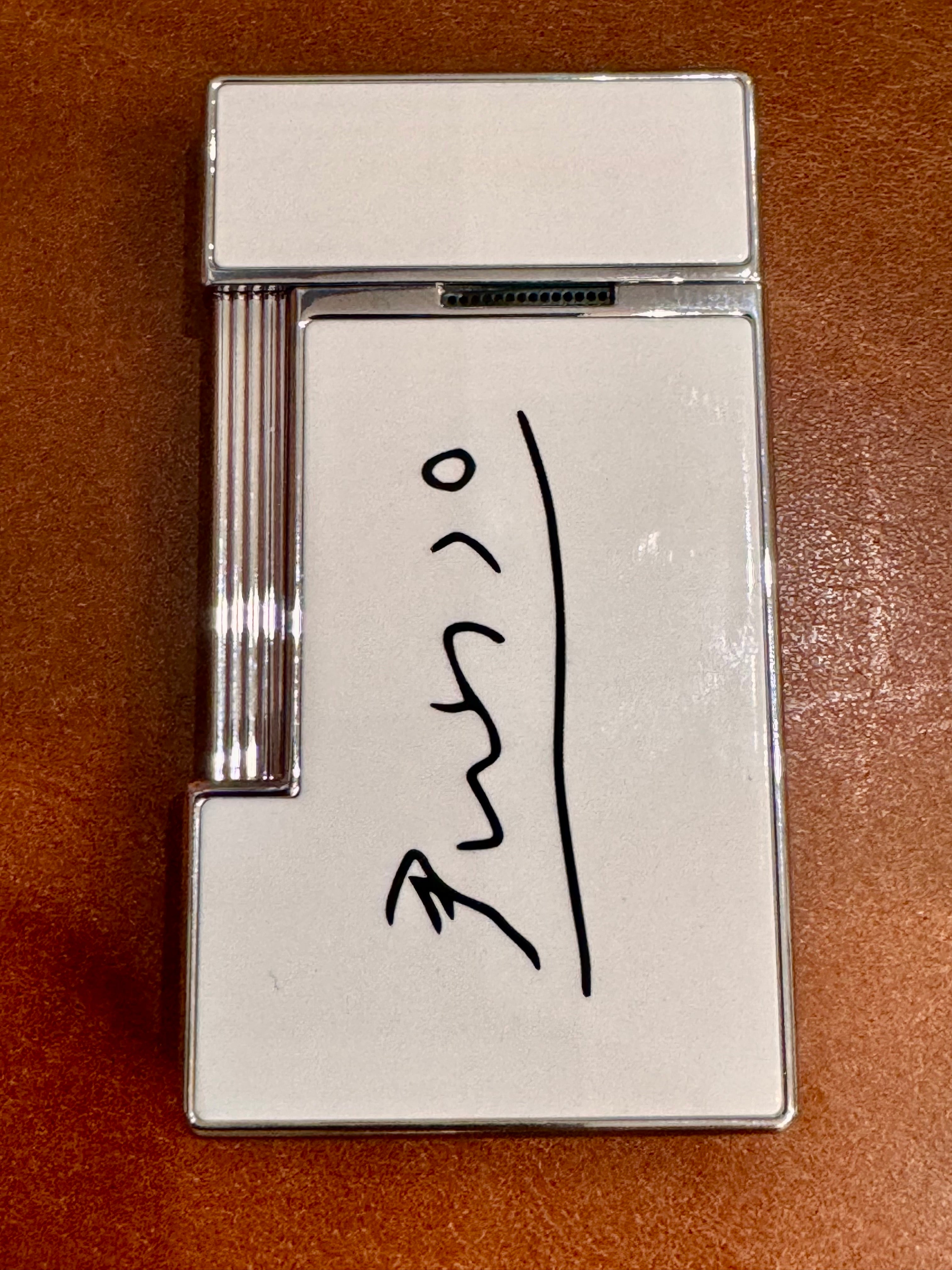 S.T. Dupont Limited Edition Picasso "Portrait of Jacqueline with Straw Hat" Slimmy White / Chrome Lighter
