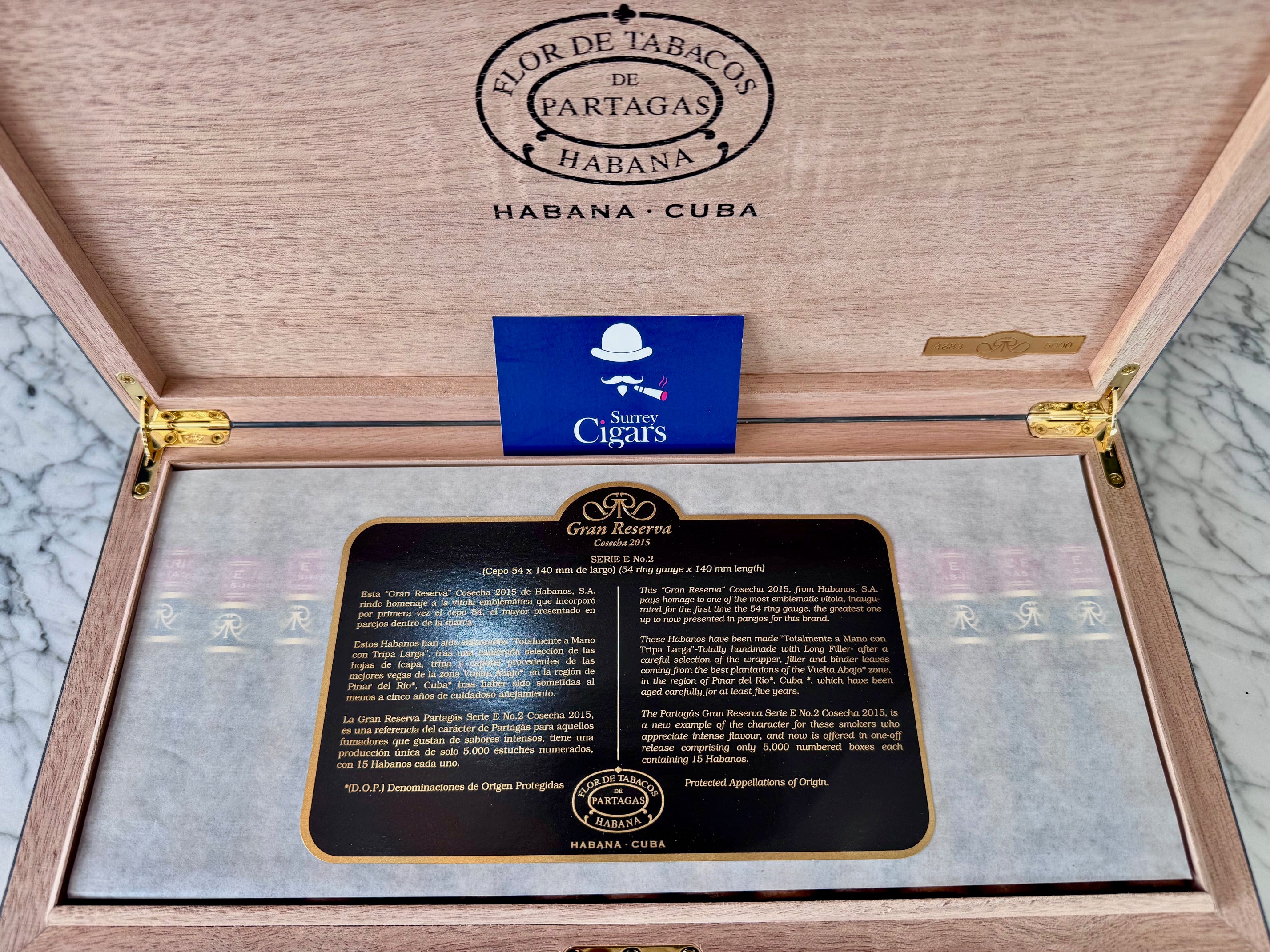 Partagas Serie E No.2 Gran Reserva Cosecha 2015 Cigar – Box of 15 (No. 4883 / 5000)  IN STOCK