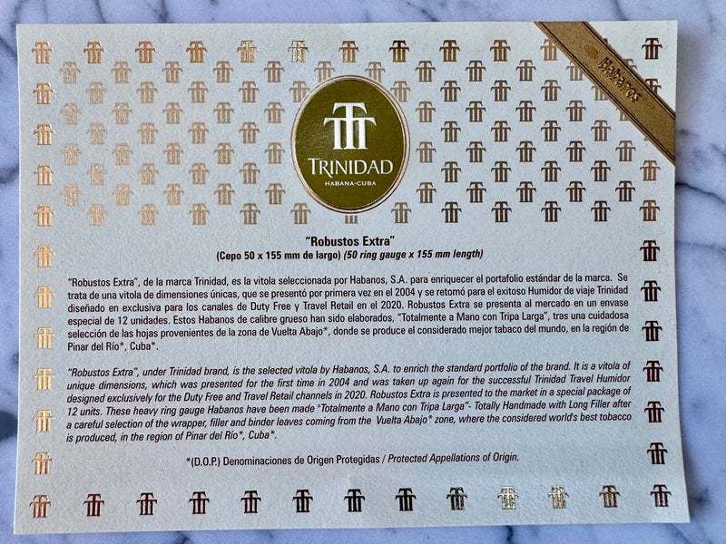 TRINIDAD ROBUSTO EXTRA Box of 12 Cigars  IN STOCK