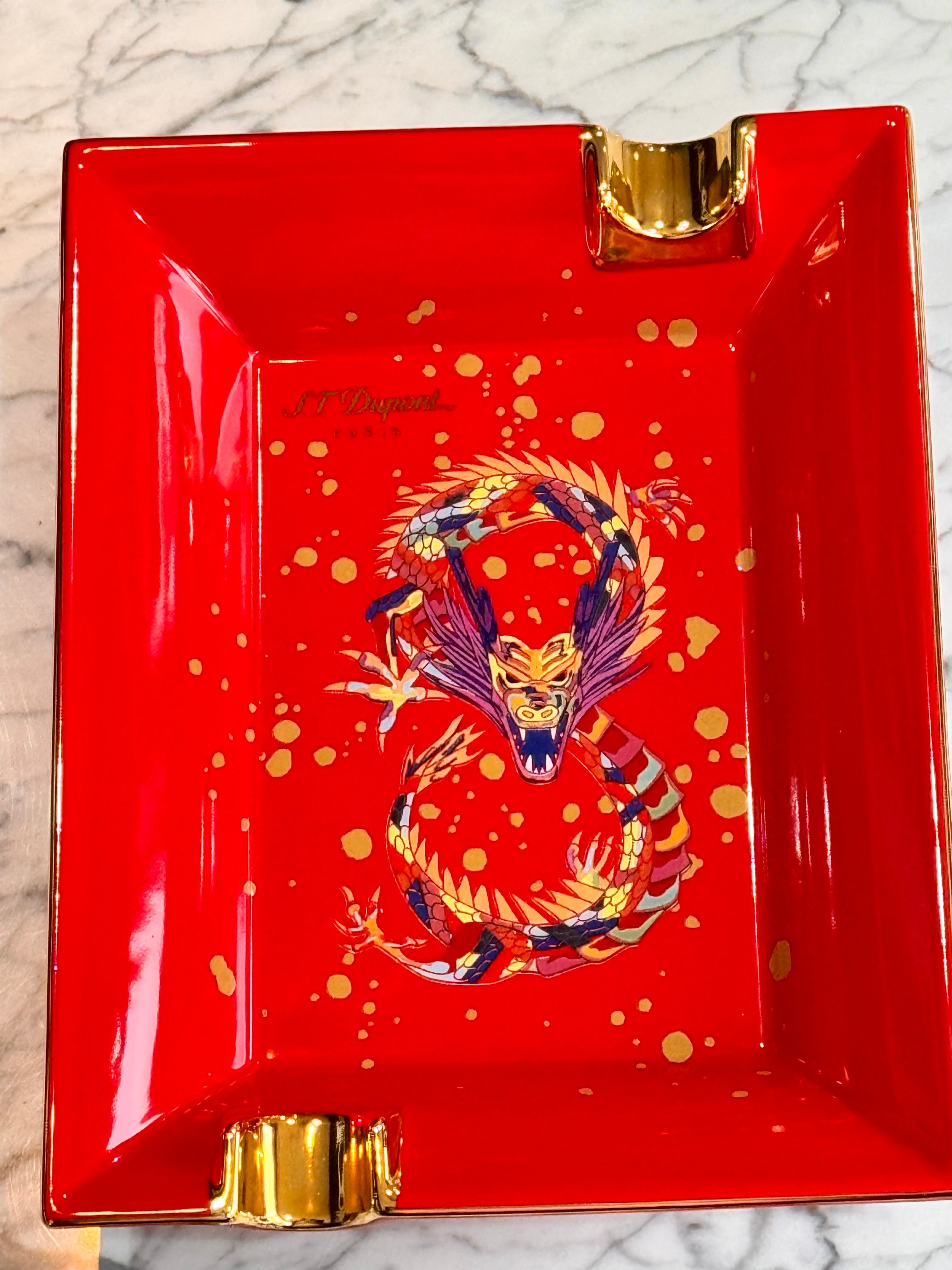 S.T. Dupont - 2024 The Year Of The Dragon Lucky 8 - Limited Edition Burgundy & Gold Cigar Ashtray 006486