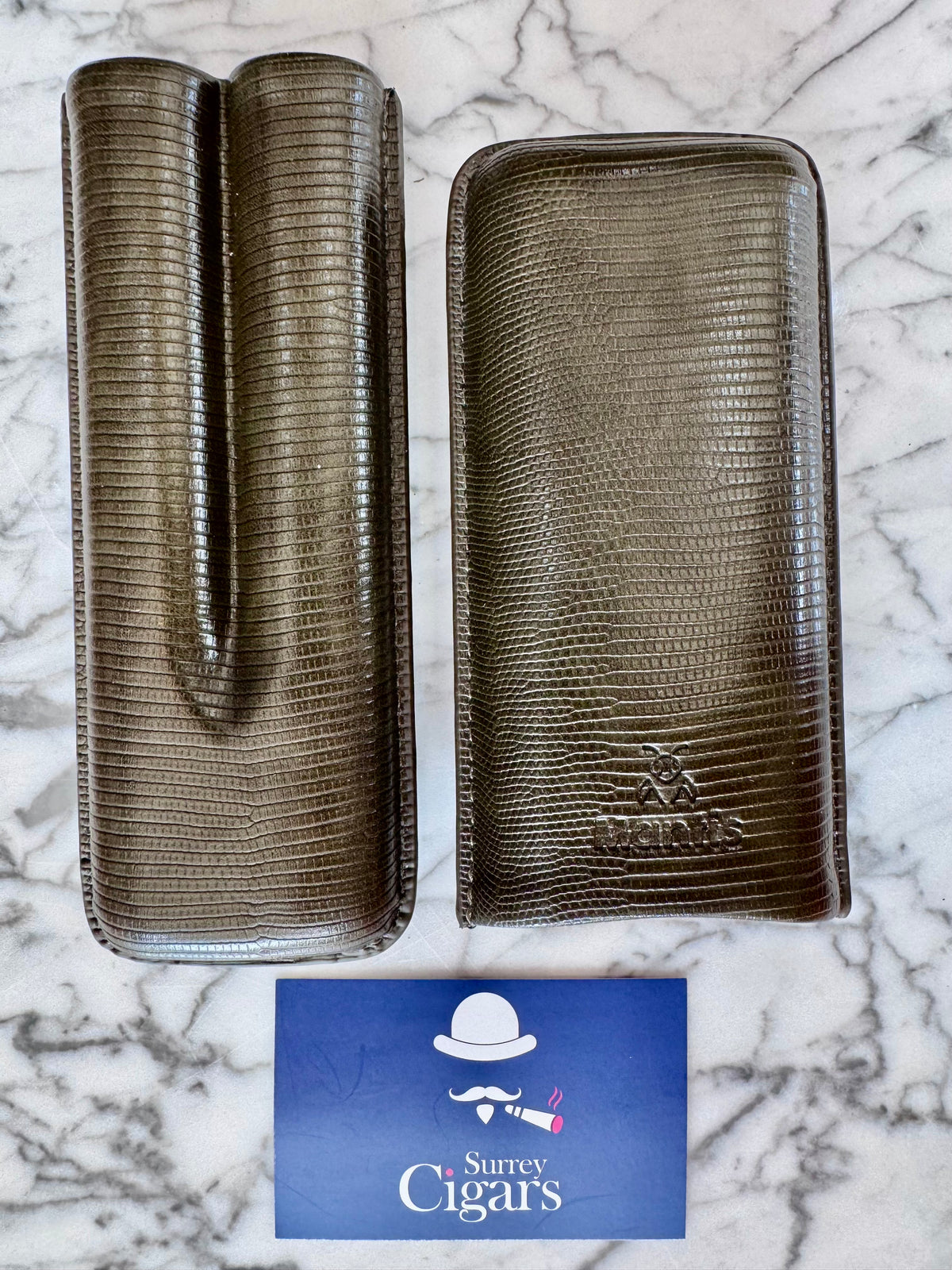 NeoCase Strata Case by Mantis® – Lizard-Skin Texture, 2 Cigar Case. Cacao, Forest, Navy, and Truffle, Pebble, Noir, Riviera