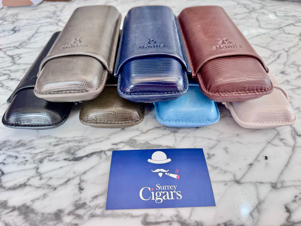NeoCase Strata Case by Mantis® – Lizard-Skin Texture, 2 Cigar Case. Cacao, Forest, Navy, and Truffle, Pebble, Noir, Riviera