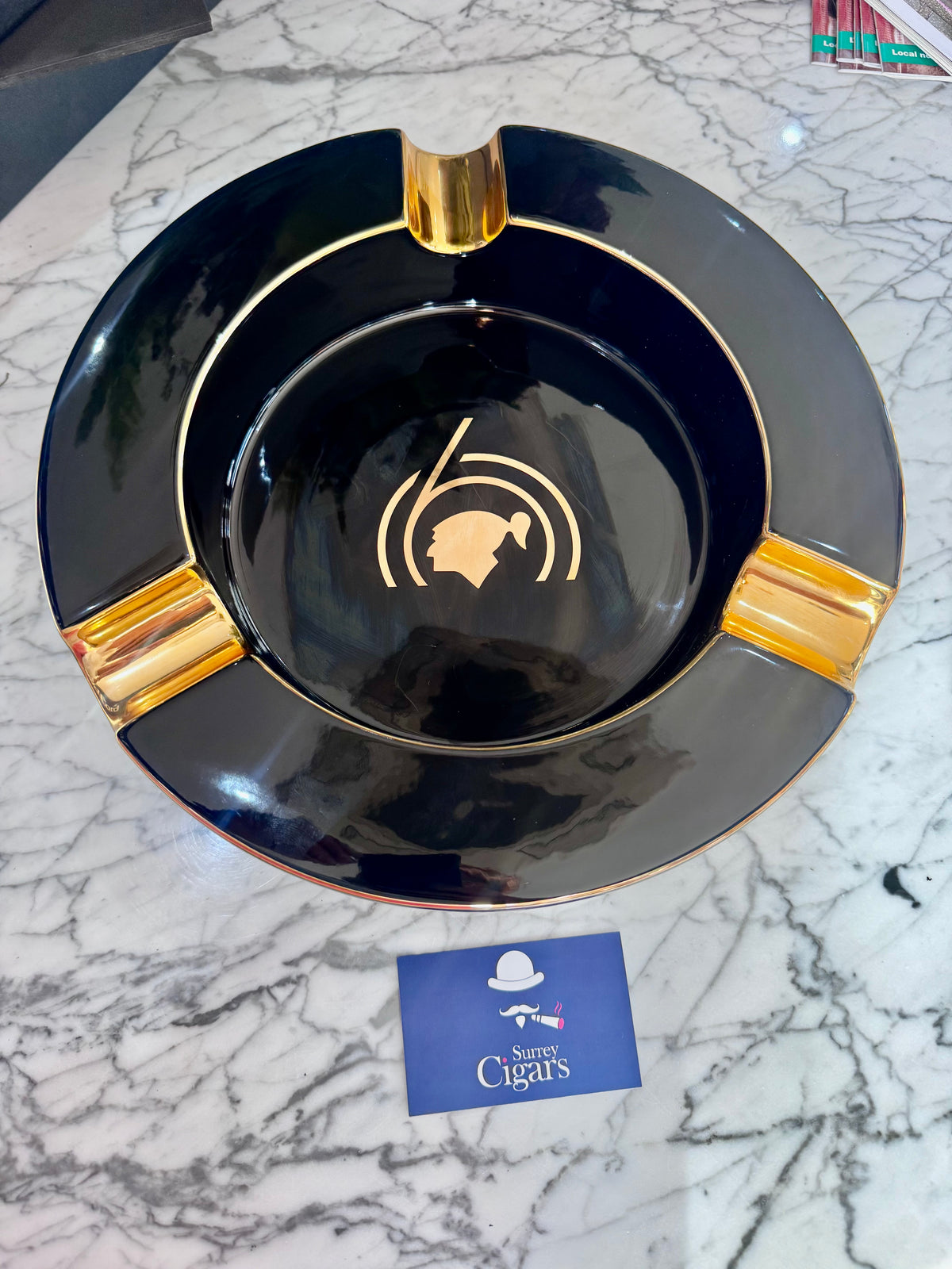 St DuPont Cohiba 60th  Anniversary XL  Black / Gold Ashtray Porcelain