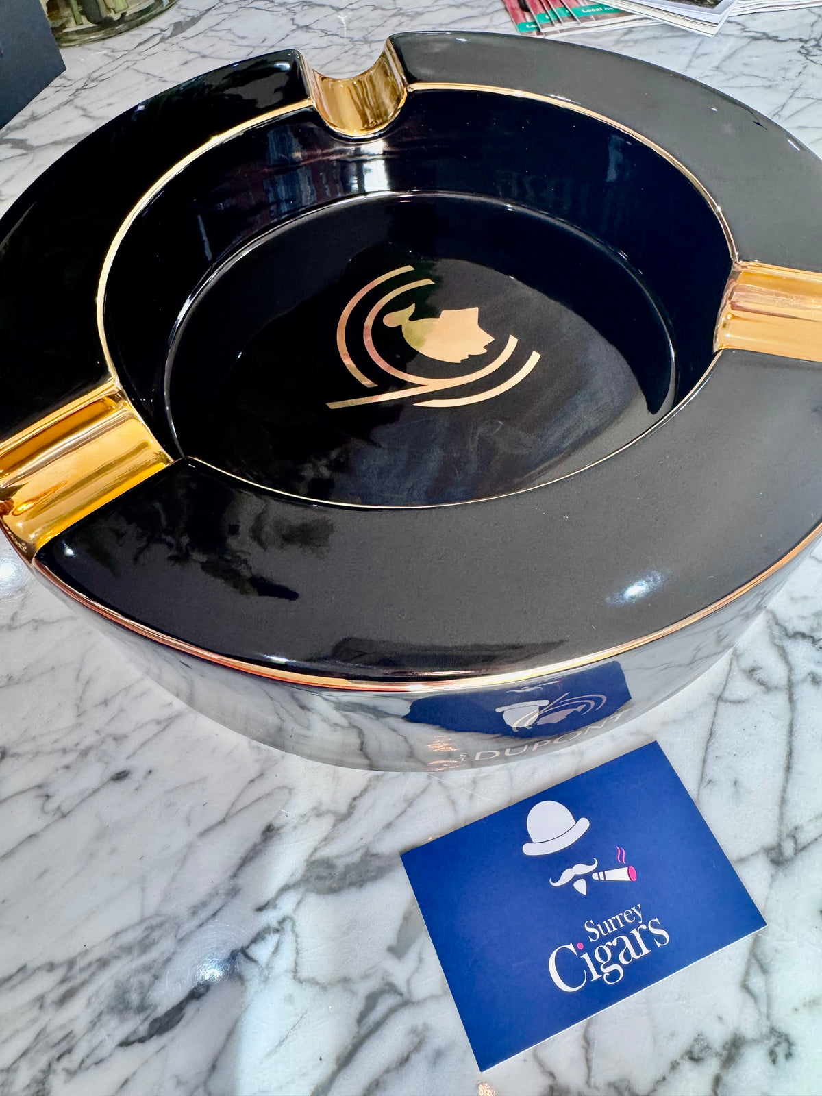 St DuPont Cohiba 60th  Anniversary XL  Black / Gold Ashtray Porcelain