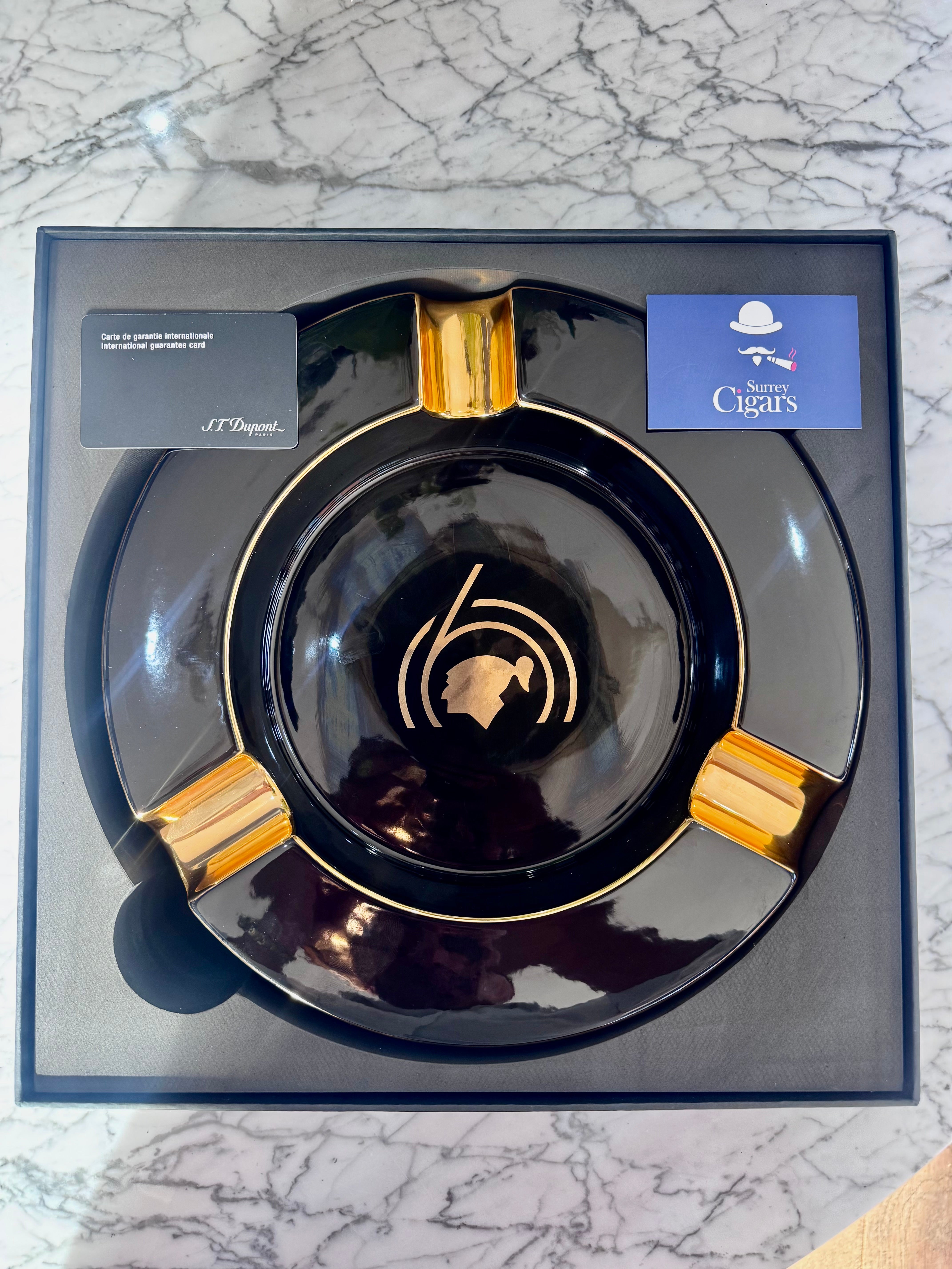 St DuPont Cohiba 60th  Anniversary XL  Black / Gold Ashtray Porcelain