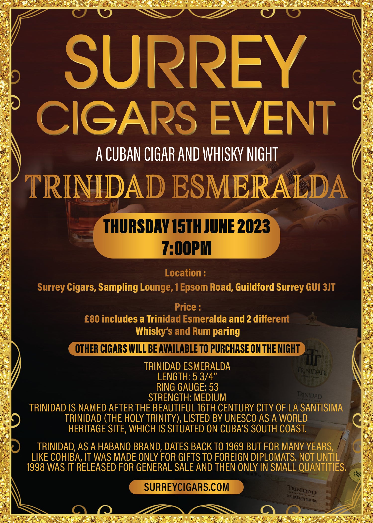 NOW SOLD OUT - THURSDAY 15th JUNE - Surrey Cigars Event A Cuban Cigar